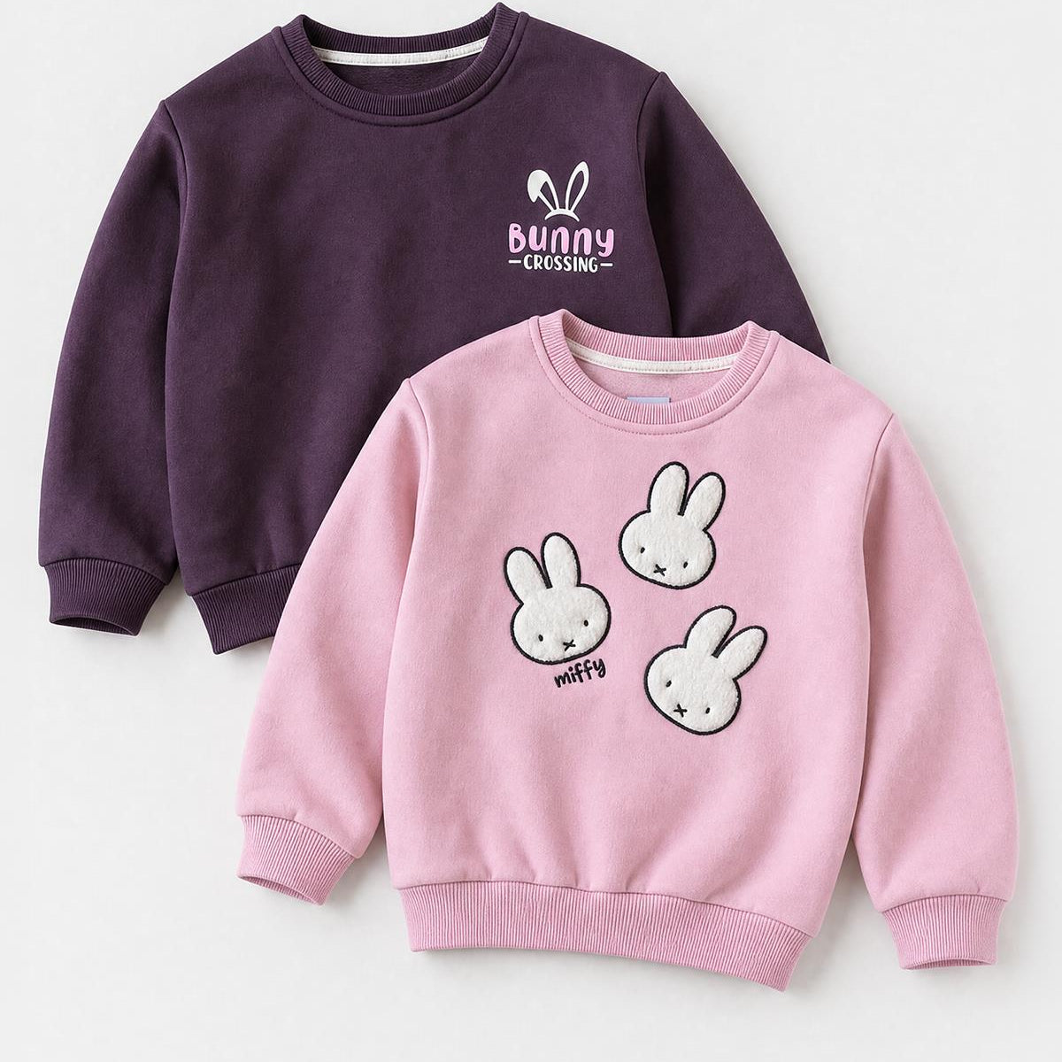 Kız Çocuk 2'li Tavşan Nakışlı Kışlık Sweatshirt Seti