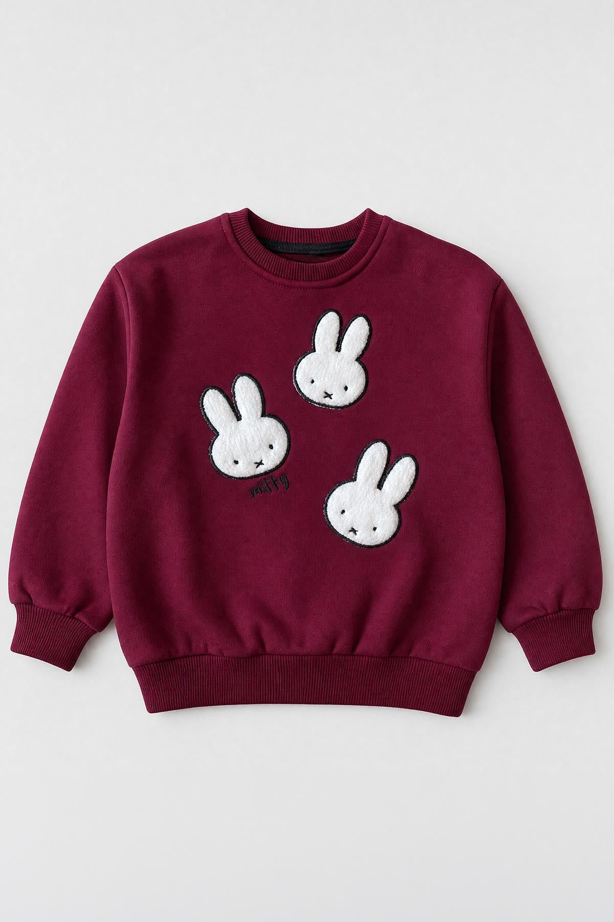 Kız Çocuk 2'li Tavşan Nakışlı Kışlık Sweatshirt Seti
