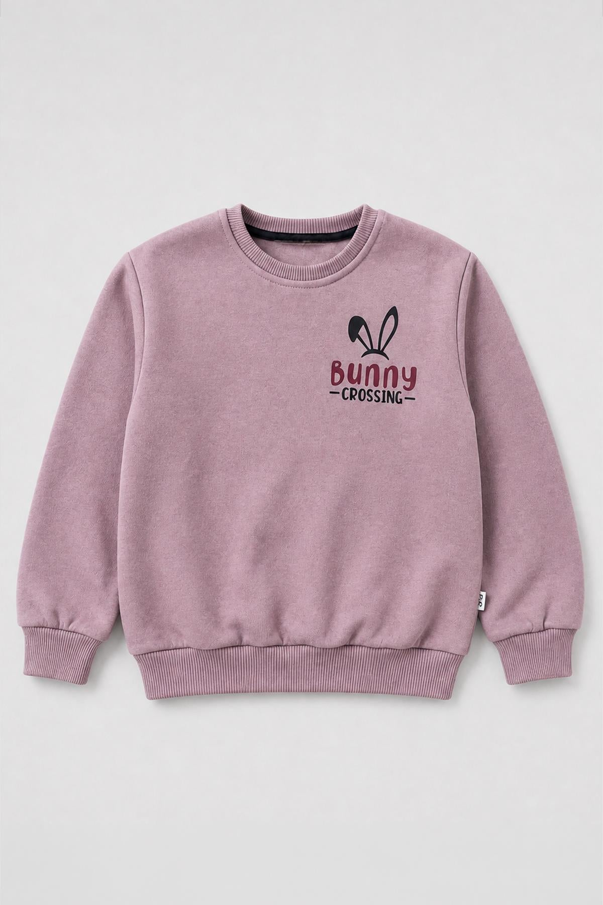 Kız Çocuk 2'li Tavşan Nakışlı Kışlık Sweatshirt Seti