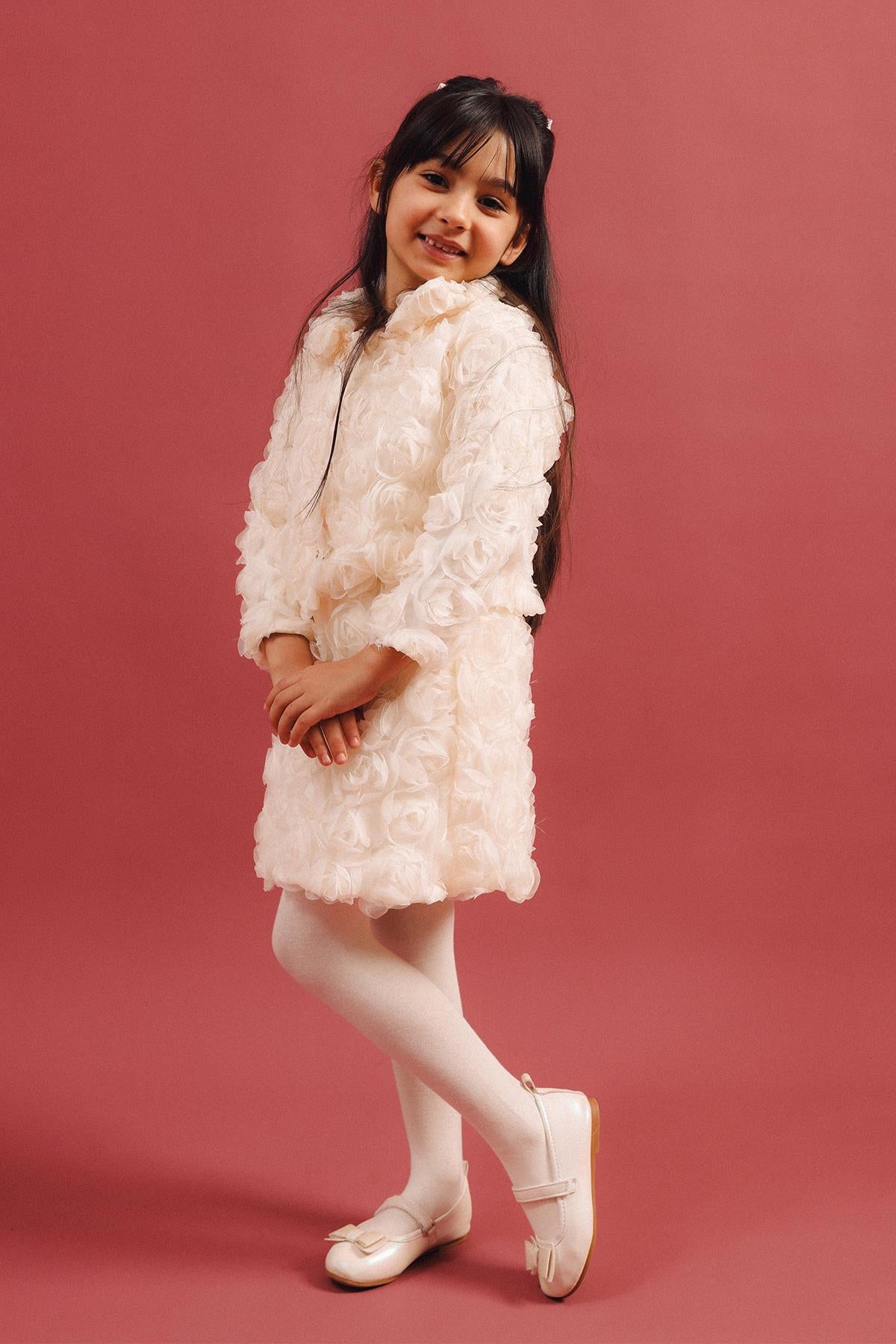 Kız Çocuk 3D Gül Detaylı 2'li Ceket Etek Takım – Özel Gün Kombini