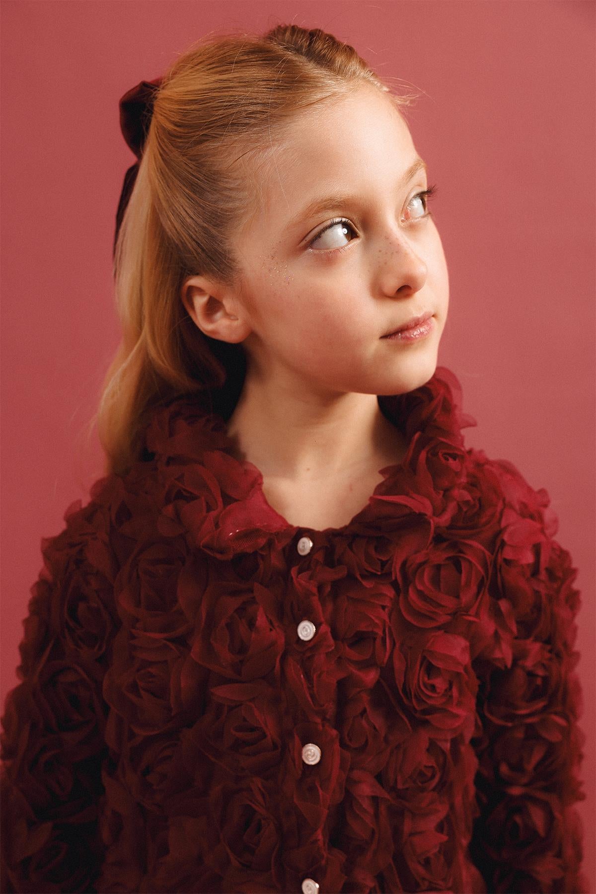 Kız Çocuk 3D Gül Detaylı 2'li Ceket Etek Takım – Özel Gün Kombini