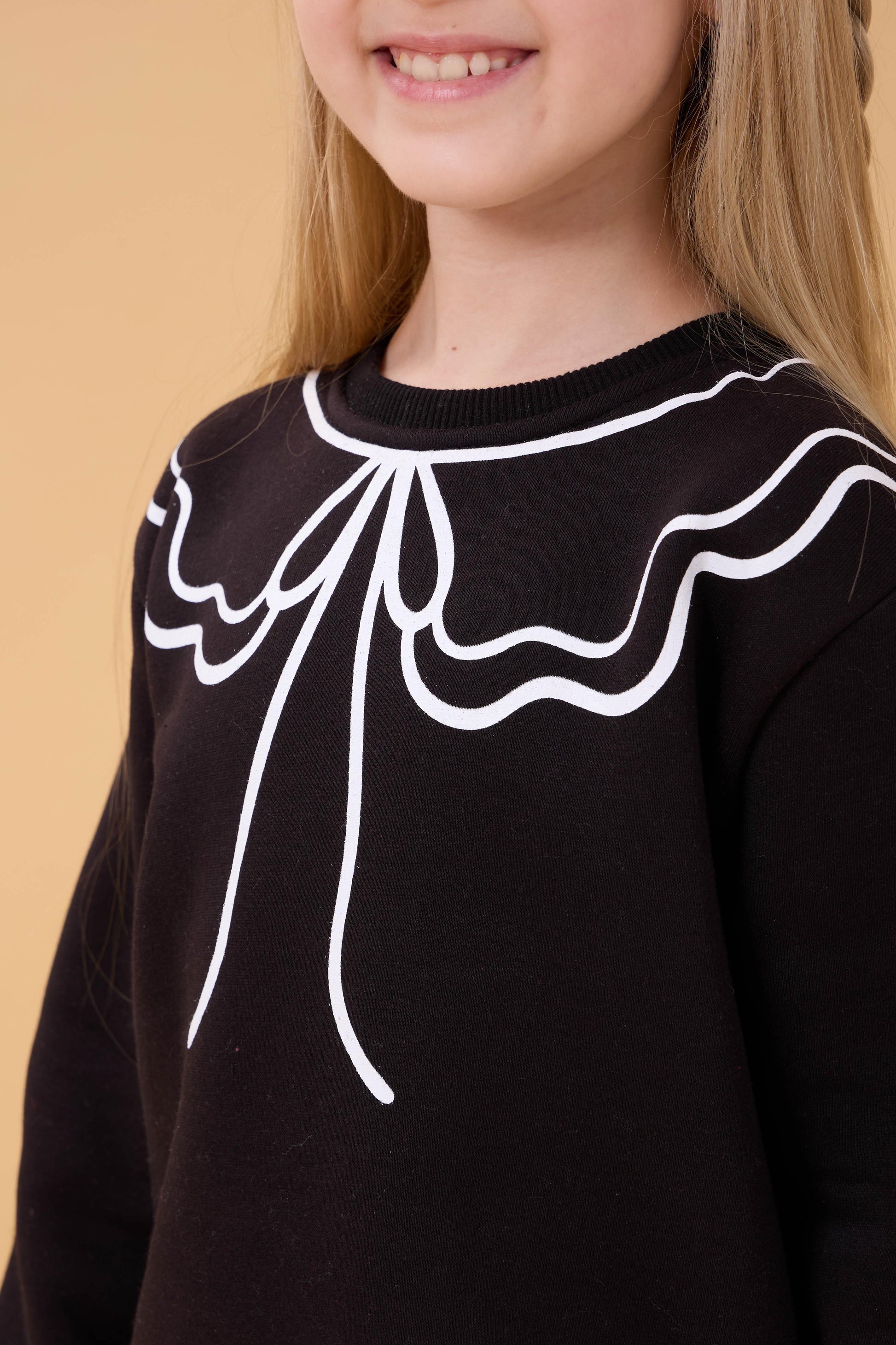 Kız Çocuk Bisiklet Yaka Baskılı Şardonlu Kışlık Sweatshirt
