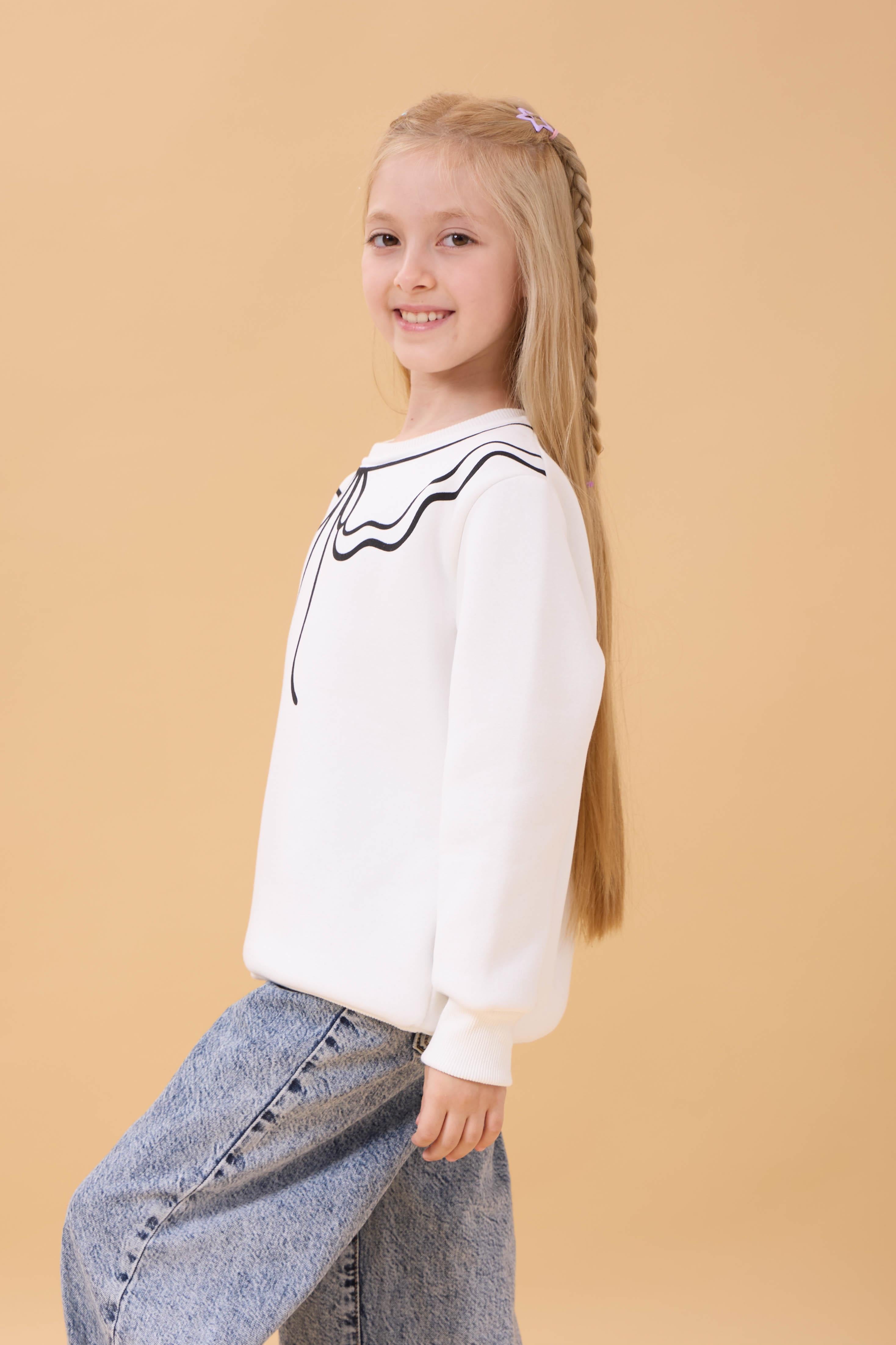 Kız Çocuk Bisiklet Yaka Baskılı Şardonlu Kışlık Sweatshirt