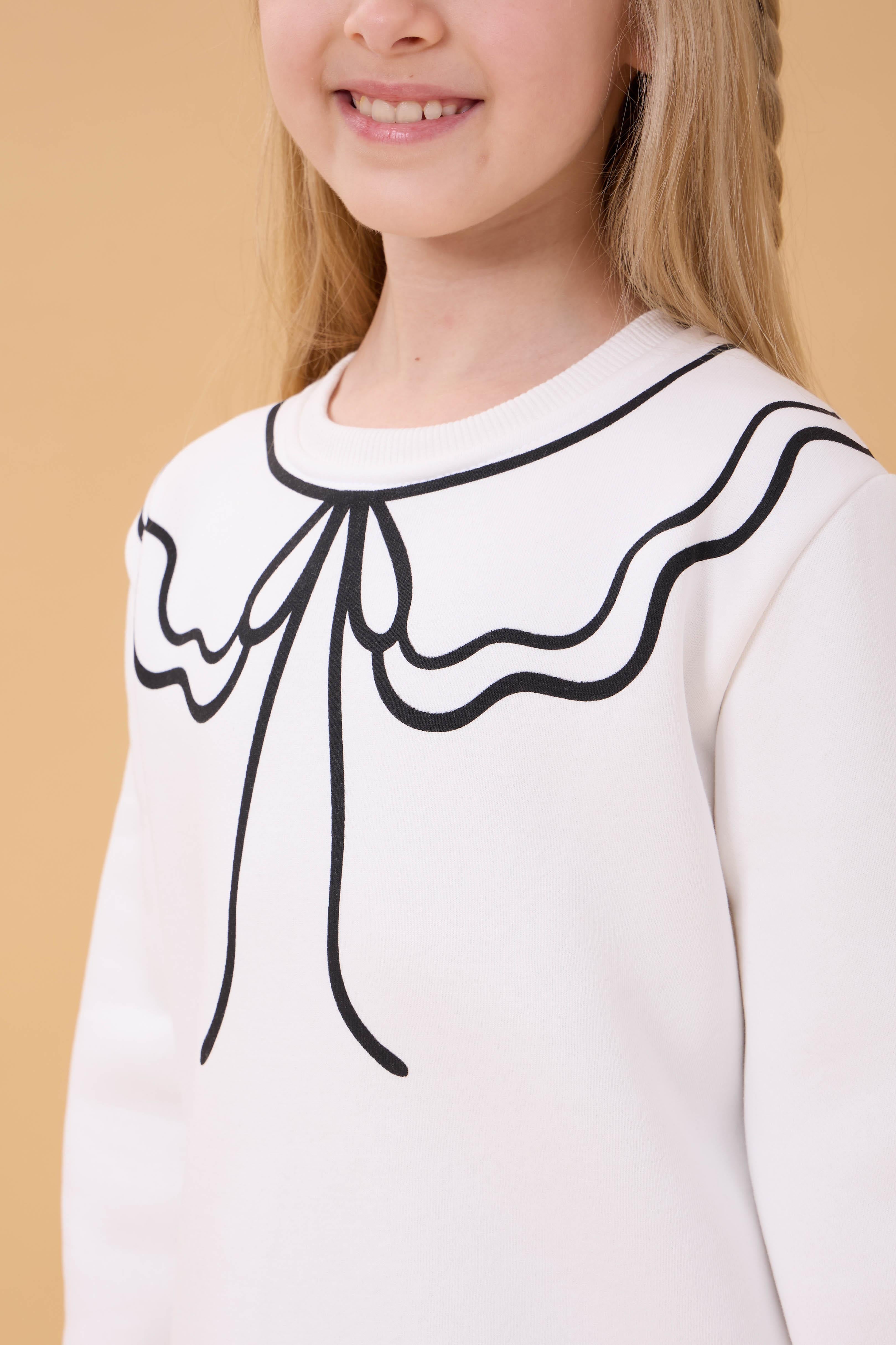 Kız Çocuk Bisiklet Yaka Baskılı Şardonlu Kışlık Sweatshirt