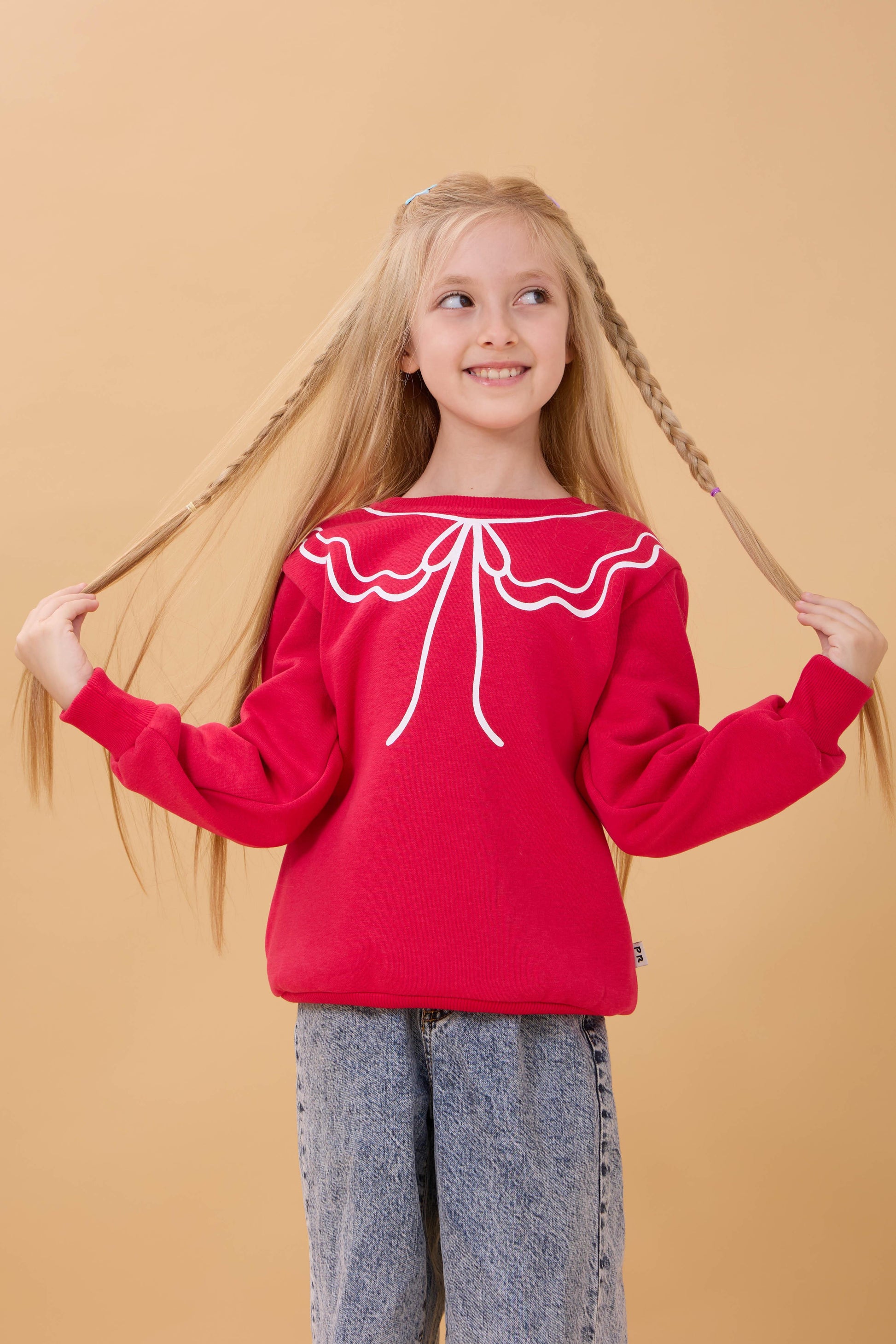 Kız Çocuk Bisiklet Yaka Baskılı Şardonlu Kışlık Sweatshirt
