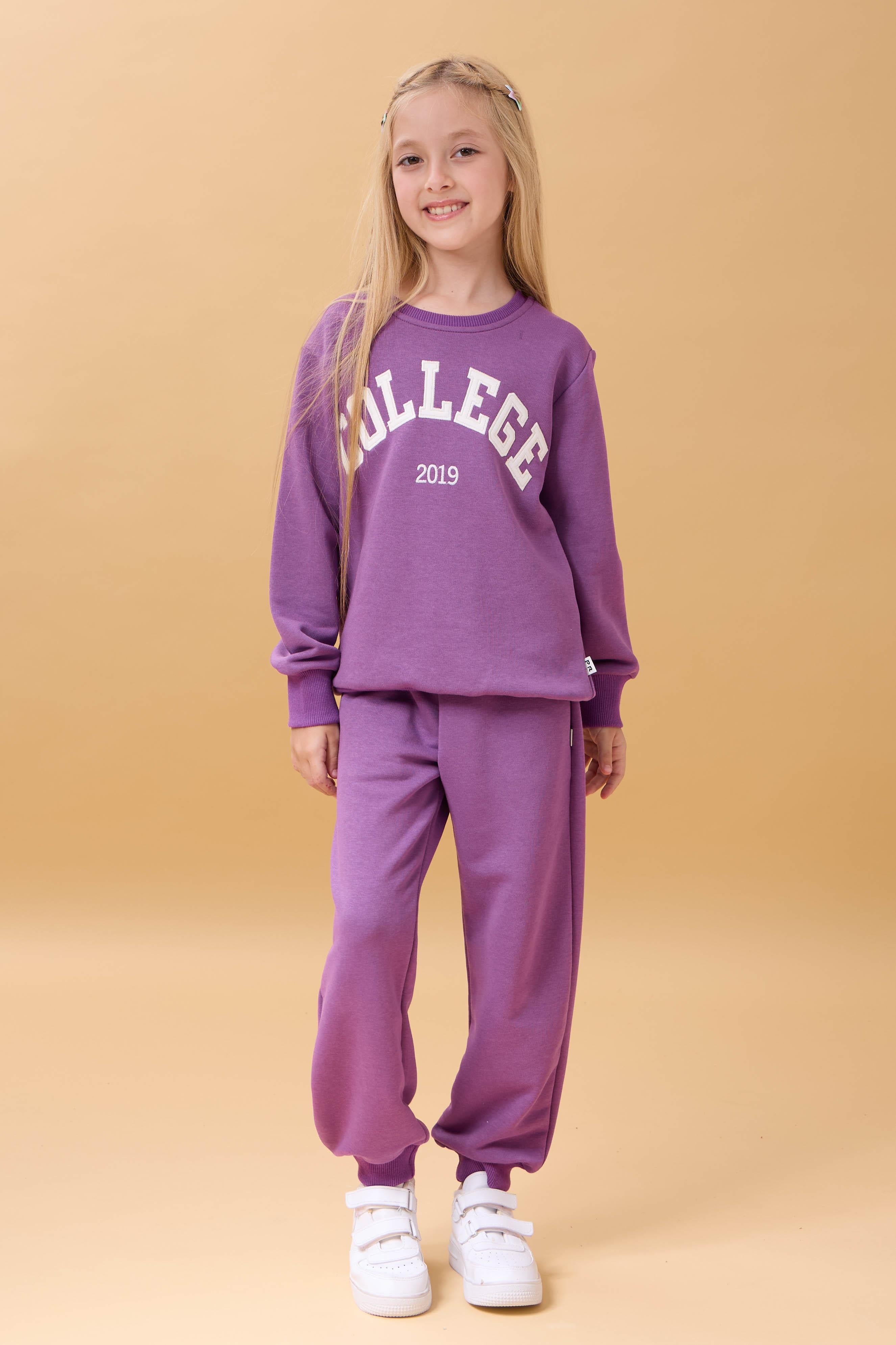 Kız Çocuk Bisiklet Yaka Kabartma Yazı Detaylı 2'li Eşofman Takımı Şardonsuz