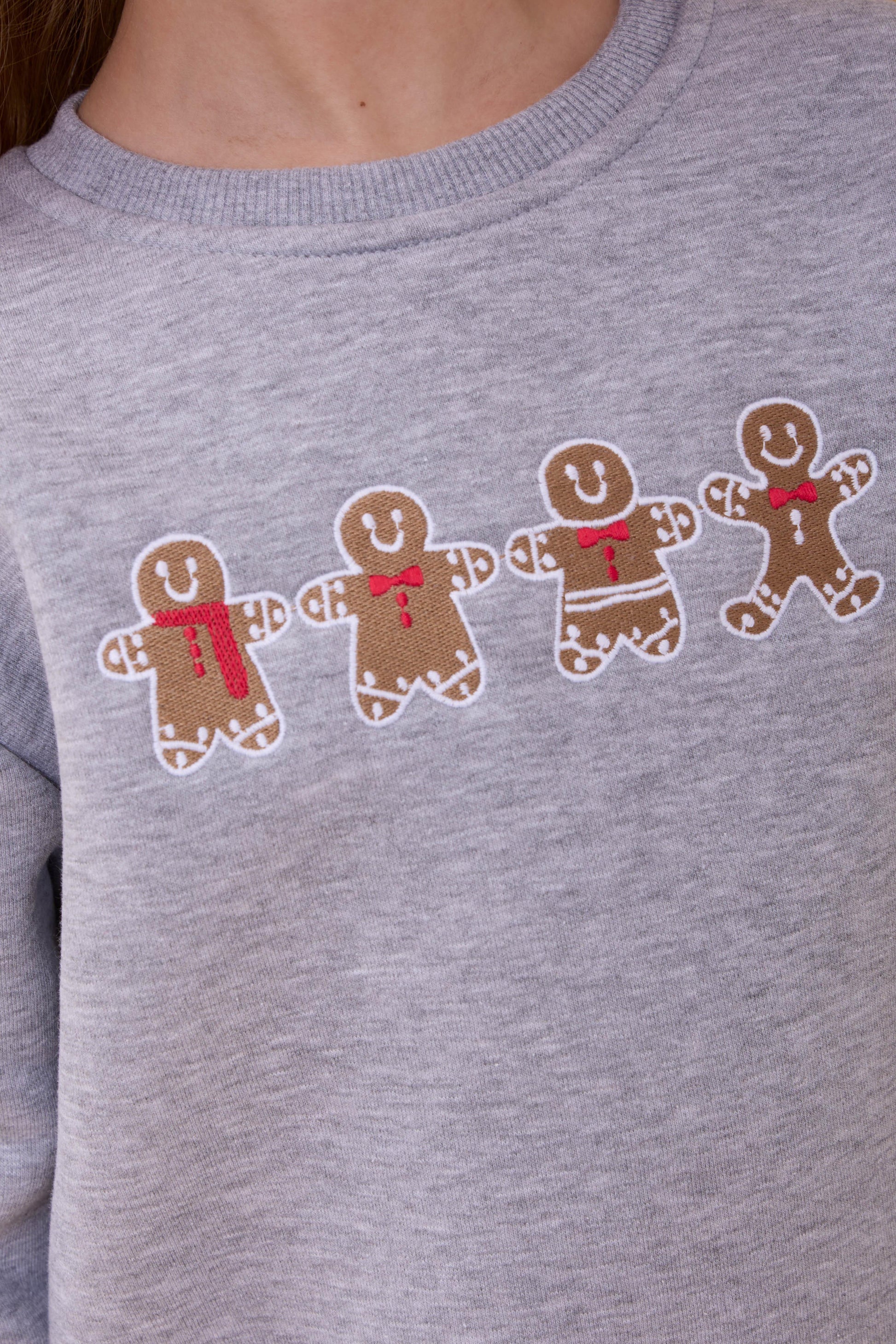 Kız Çocuk Bisiklet Yaka Kurabiye Nakışlı Sweatshirt