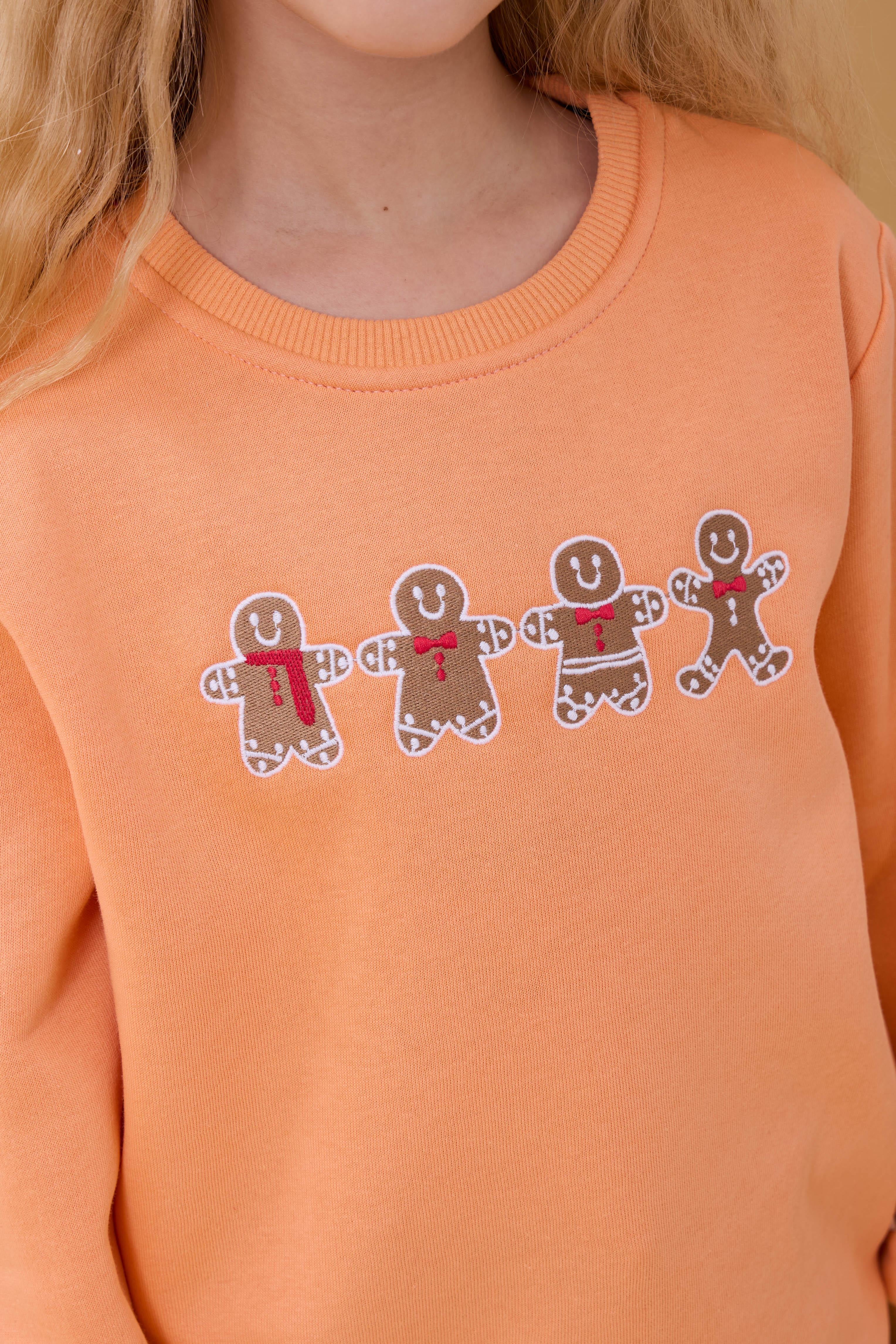 Kız Çocuk Bisiklet Yaka Kurabiye Nakışlı Sweatshirt Somon