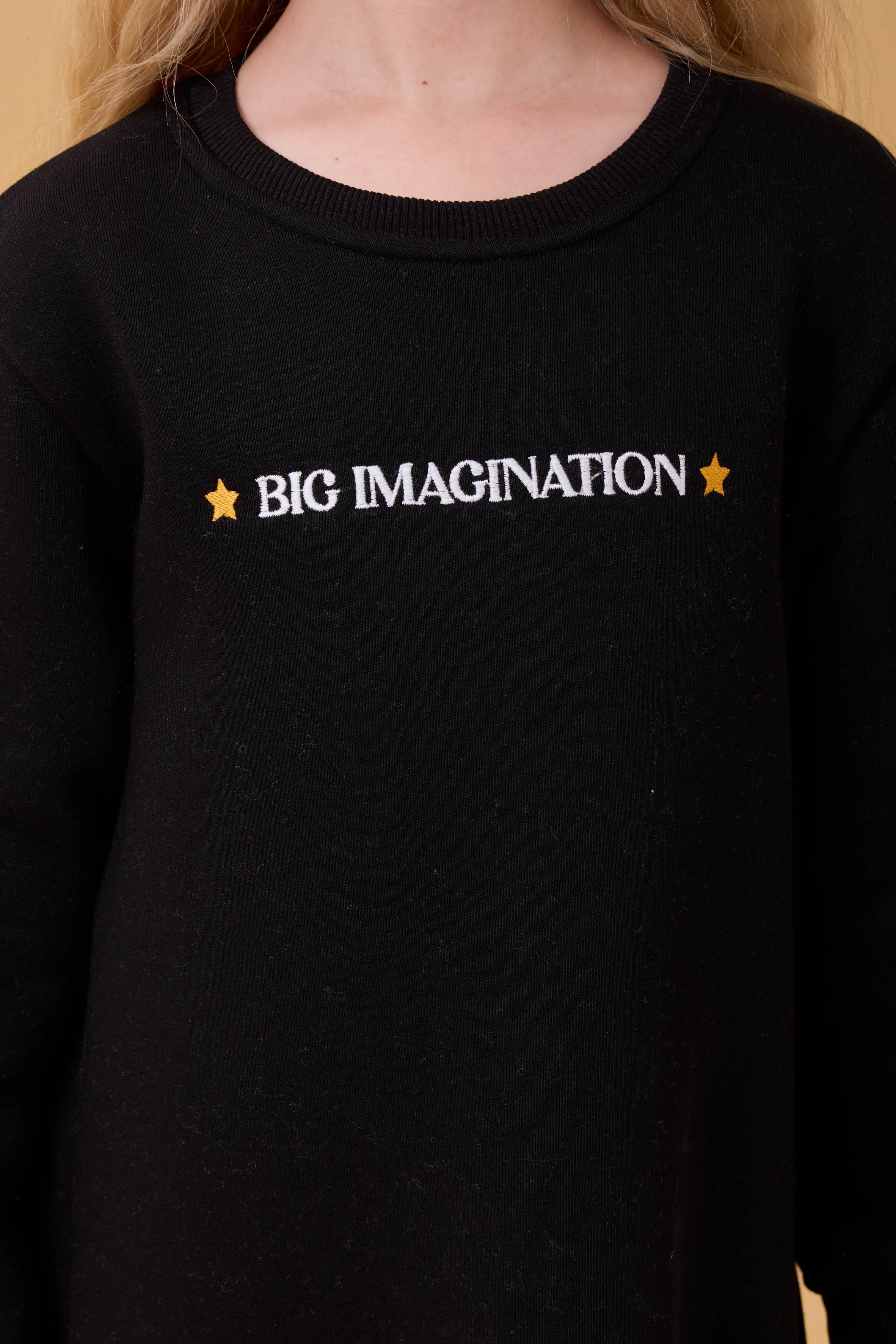 Kız Çocuk Bisiklet Yaka Nakış Detaylı İçi Polarlı Elbise