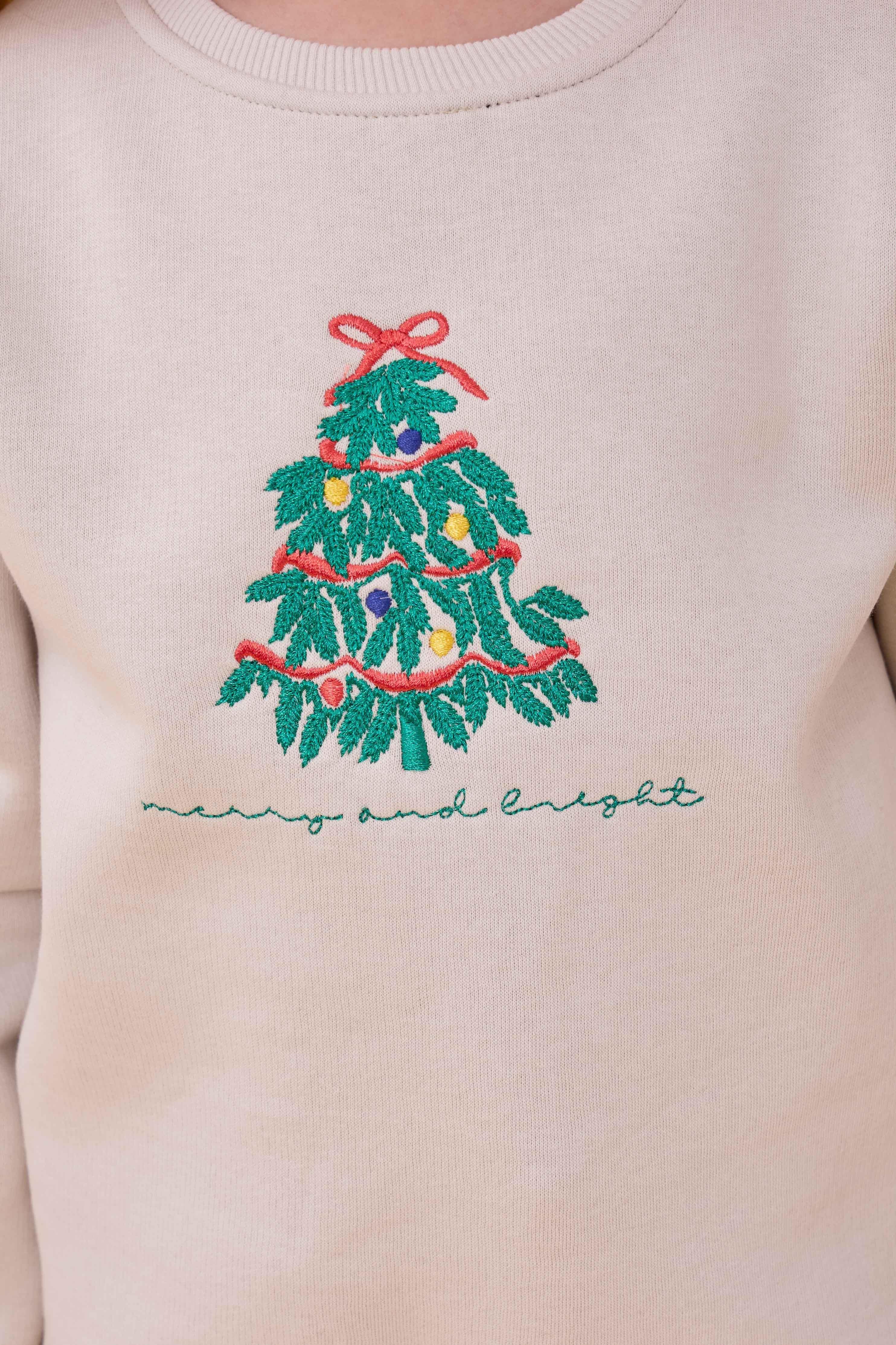 Kız Çocuk Bisiklet Yaka Nakış Detaylı Kışlık Sweatshirt