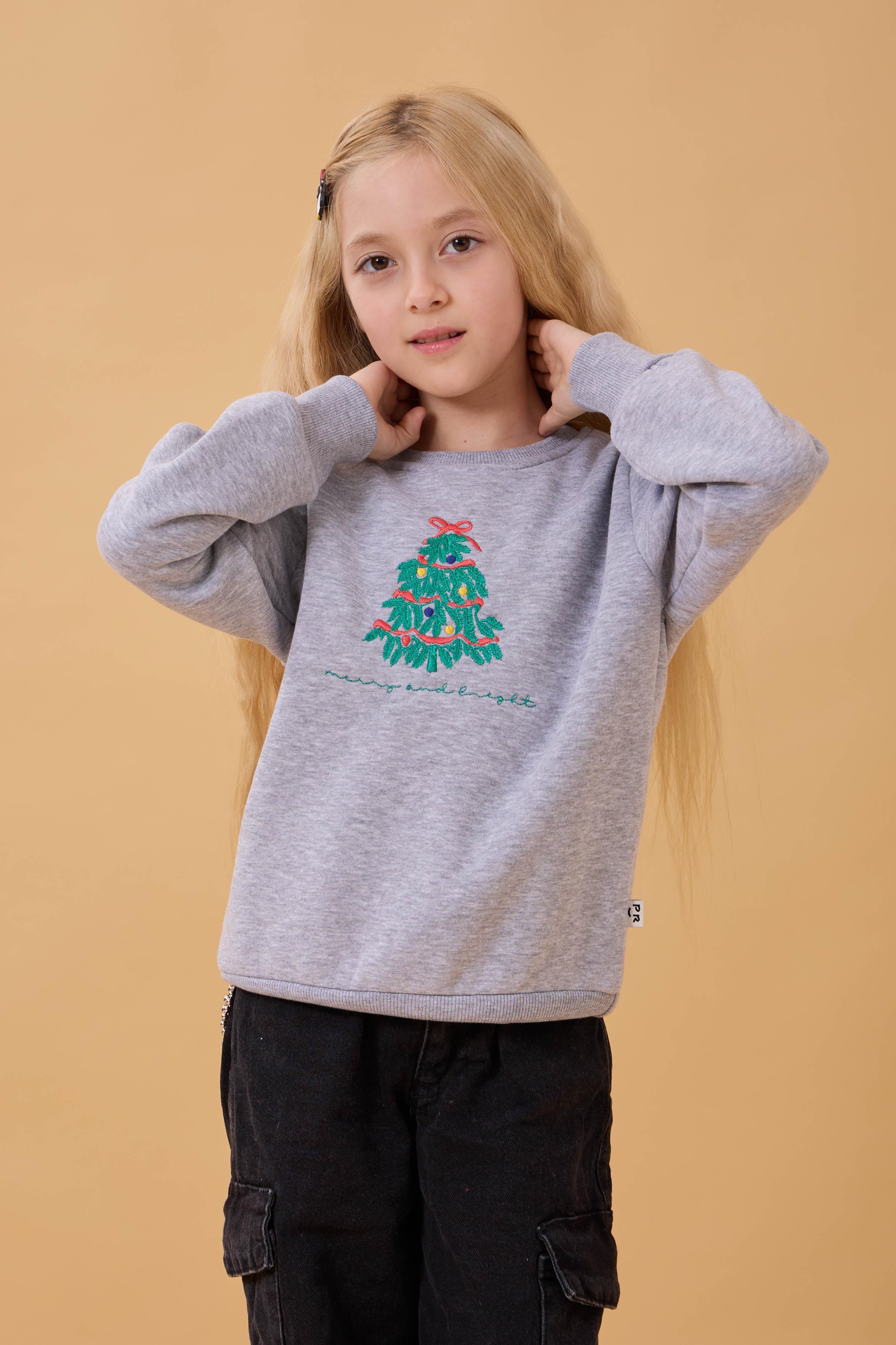 Kız Çocuk Bisiklet Yaka Nakış Detaylı Kışlık Sweatshirt