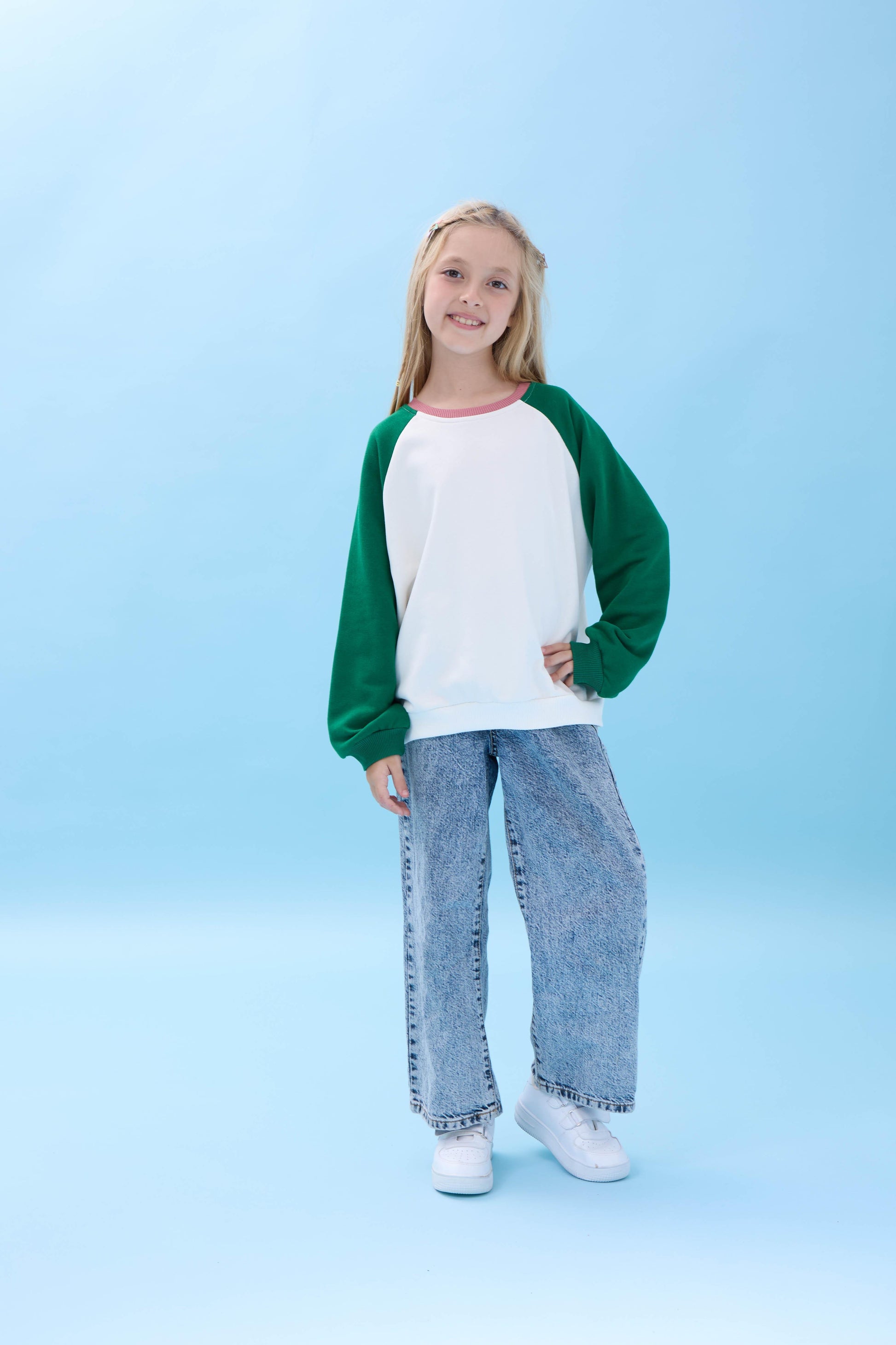 Kız Çocuk Bisiklet Yaka Renkli Basic Oversize Mevsimlik Kreş Sweatshirt