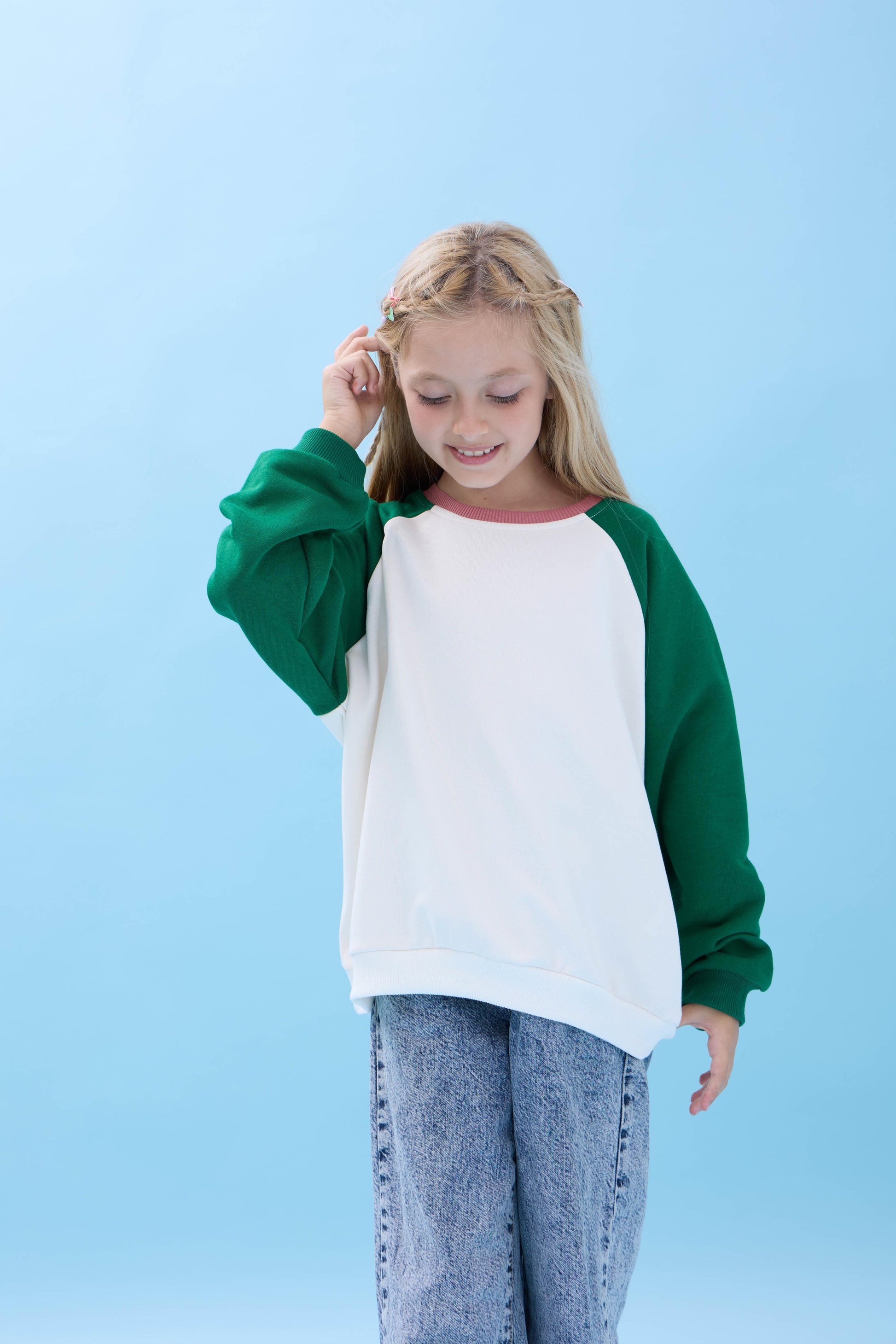 Kız Çocuk Bisiklet Yaka Renkli Basic Oversize Mevsimlik Kreş Sweatshirt
