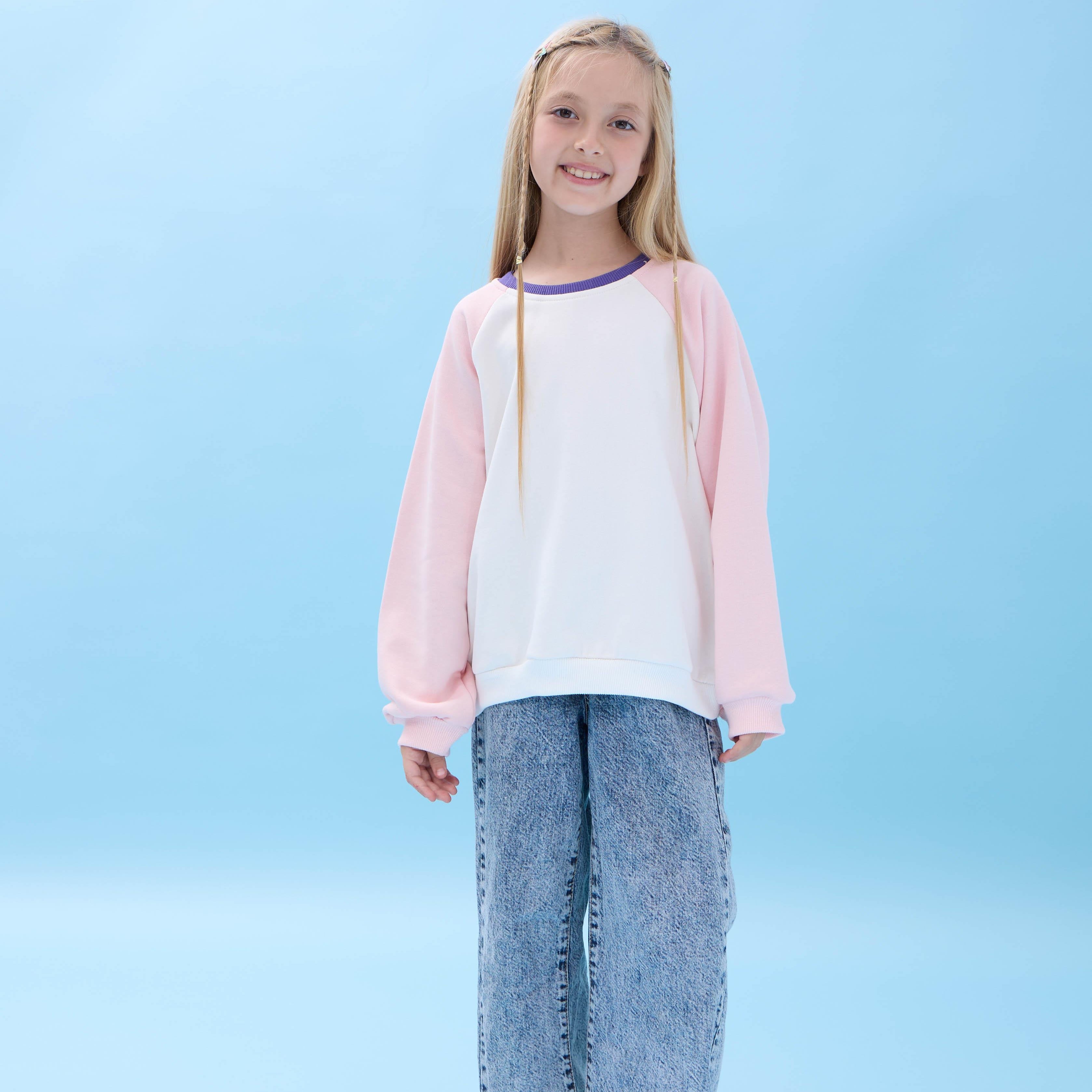 Kız Çocuk Bisiklet Yaka Renkli Basic Oversize Mevsimlik Kreş Sweatshirt