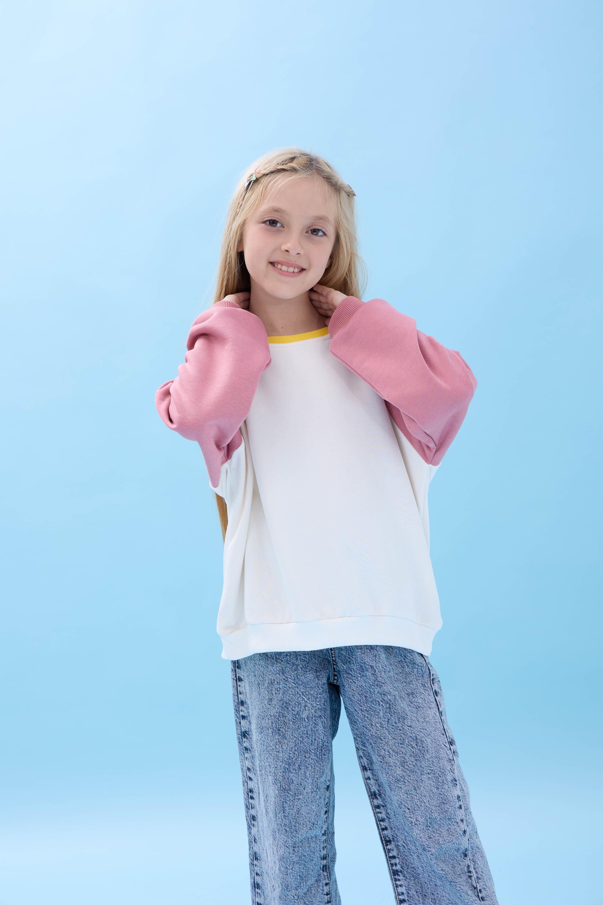 Kız Çocuk Bisiklet Yaka Renkli Basic Oversize Mevsimlik Kreş Sweatshirt