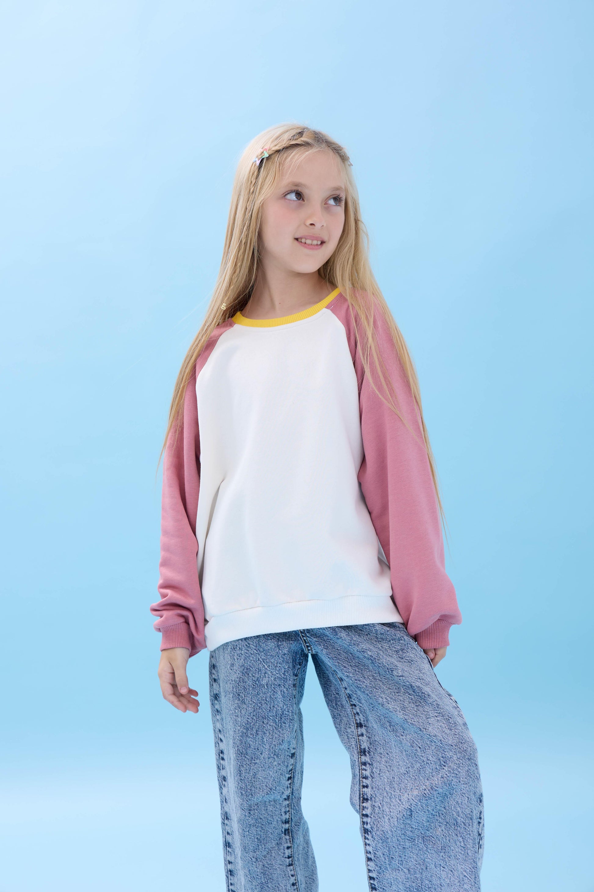 Kız Çocuk Bisiklet Yaka Renkli Basic Oversize Mevsimlik Kreş Sweatshirt