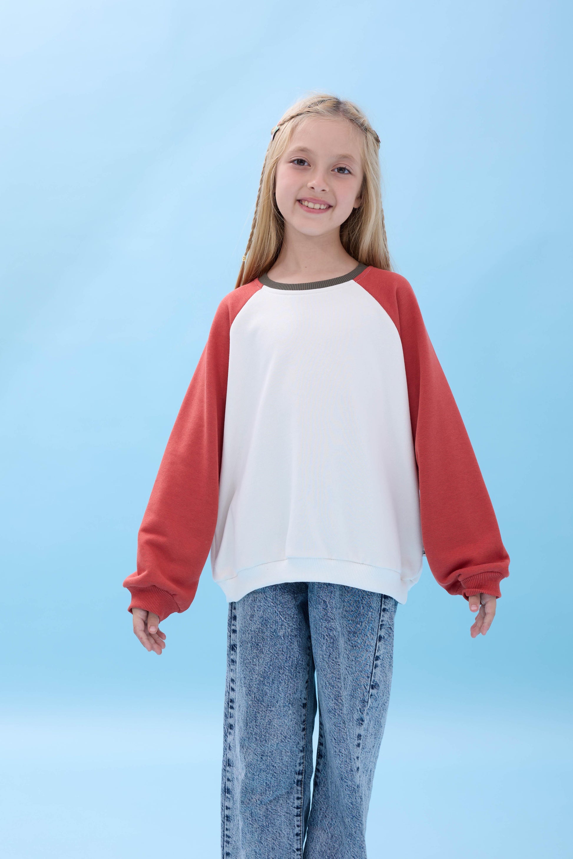 Kız Çocuk Bisiklet Yaka Renkli Basic Oversize Mevsimlik Kreş Sweatshirt
