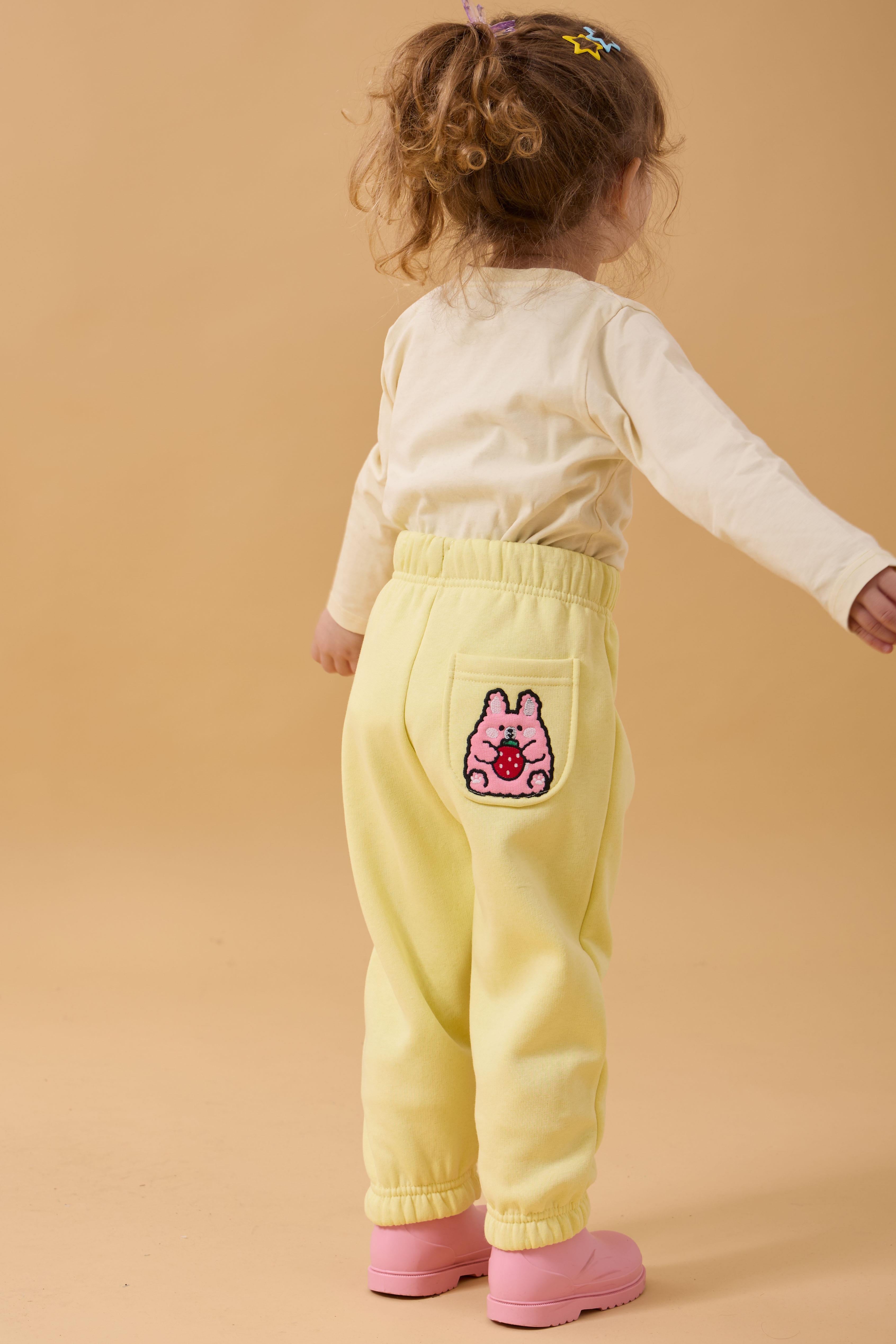 Kız Çocuk Cep Nakışlı Sevimli Hayvanlar 2'li Eşofman Altı