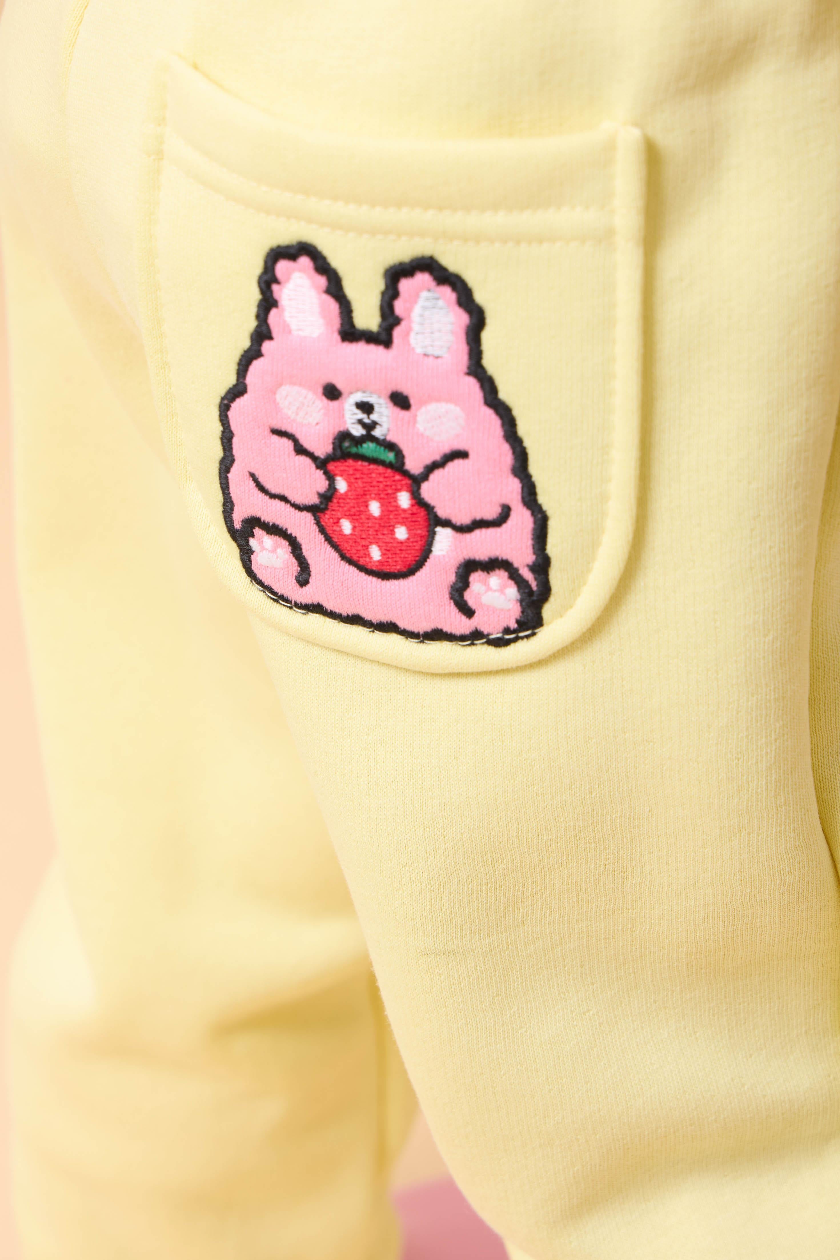 Kız Çocuk Cep Nakışlı Sevimli Hayvanlar 2'li Eşofman Altı