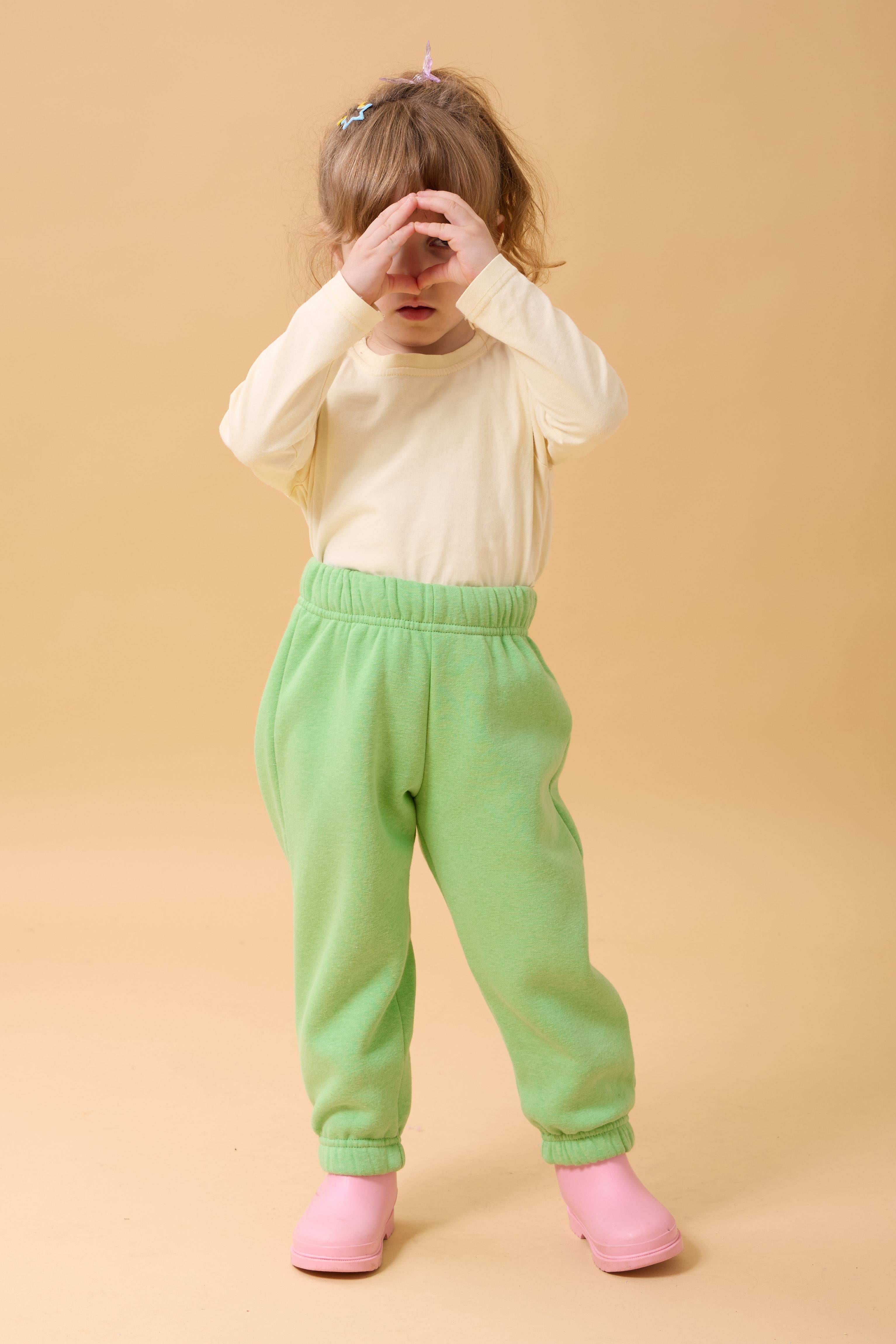 Kız Çocuk Cep Nakışlı Civciv ve Sarı Kuş 2'li Eşofman Altı Yeşil-Pembe