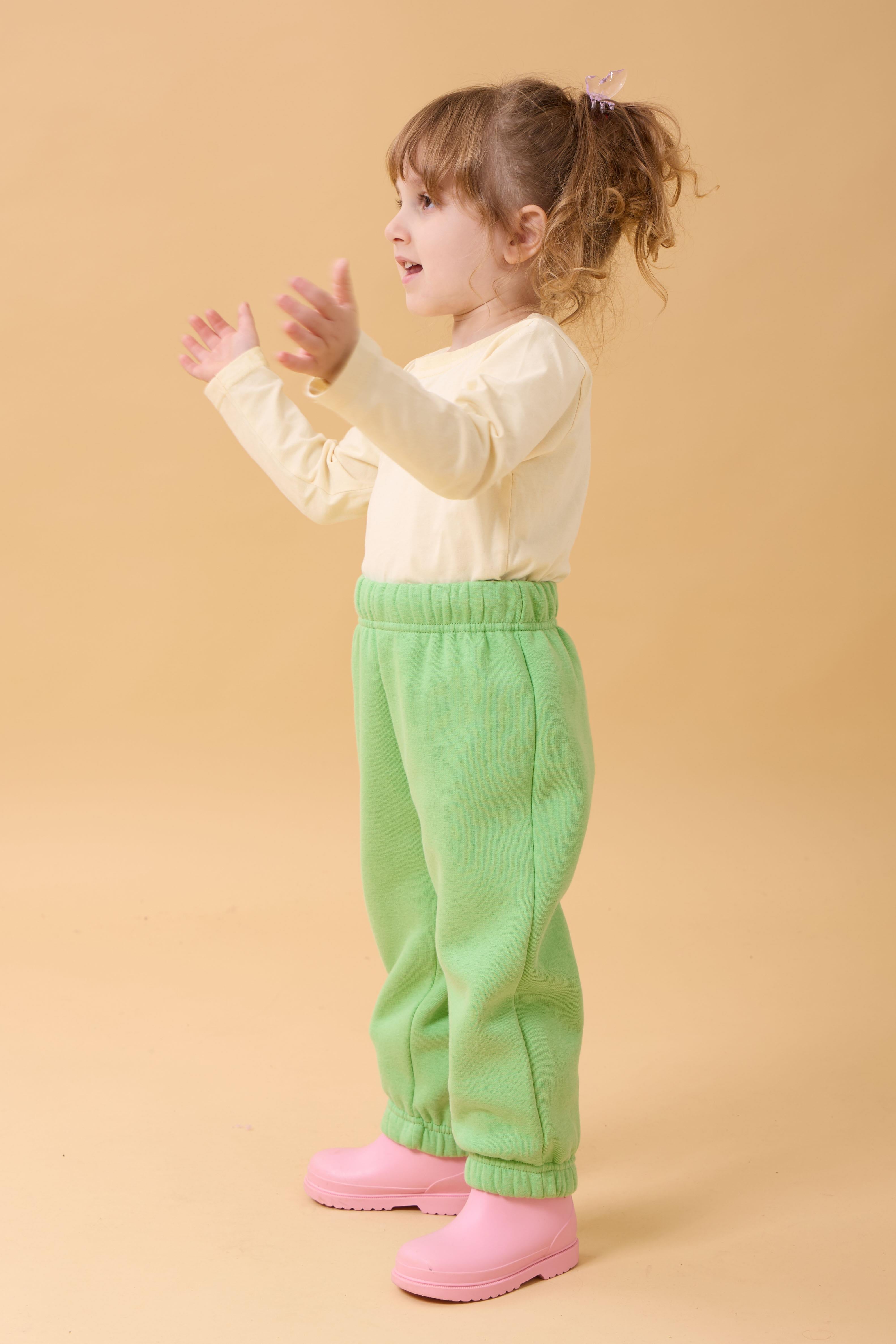 Kız Çocuk Cep Nakışlı Civciv ve Sarı Kuş 2'li Eşofman Altı Yeşil-Pembe