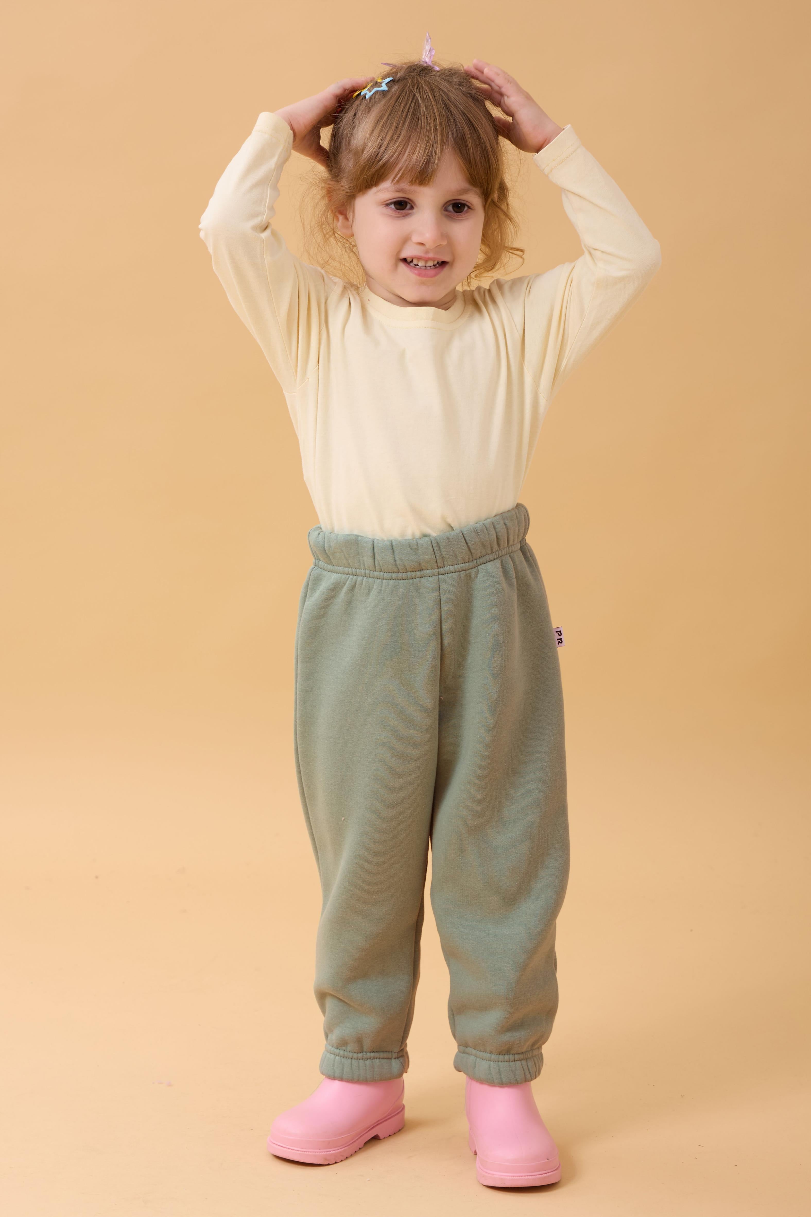 Kız Çocuk Cep Nakışlı Tavşan ve Pembe Tavşan 2'li Eşofman Altı Sarı-Çağla