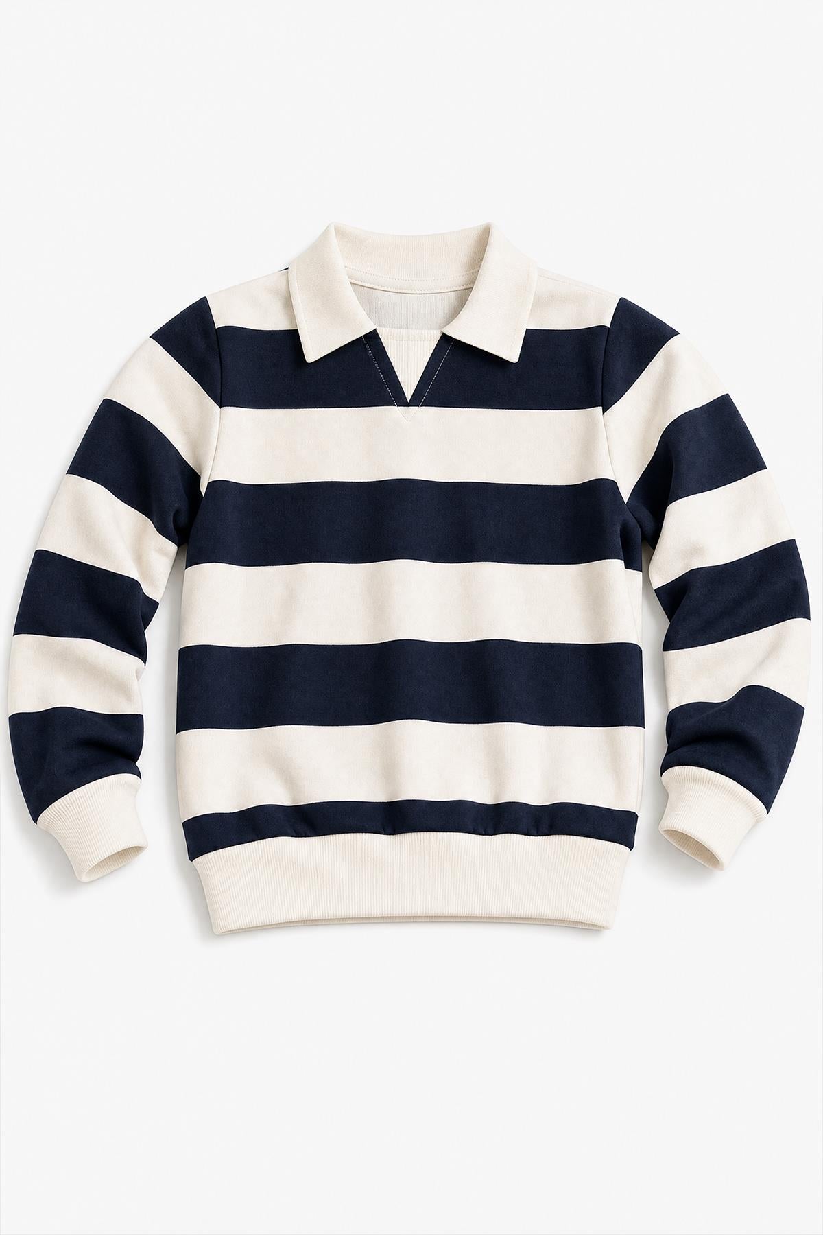 Kız Çocuk Çizgili Sweatshirt ve Geniş Paça Eşofman Takımı