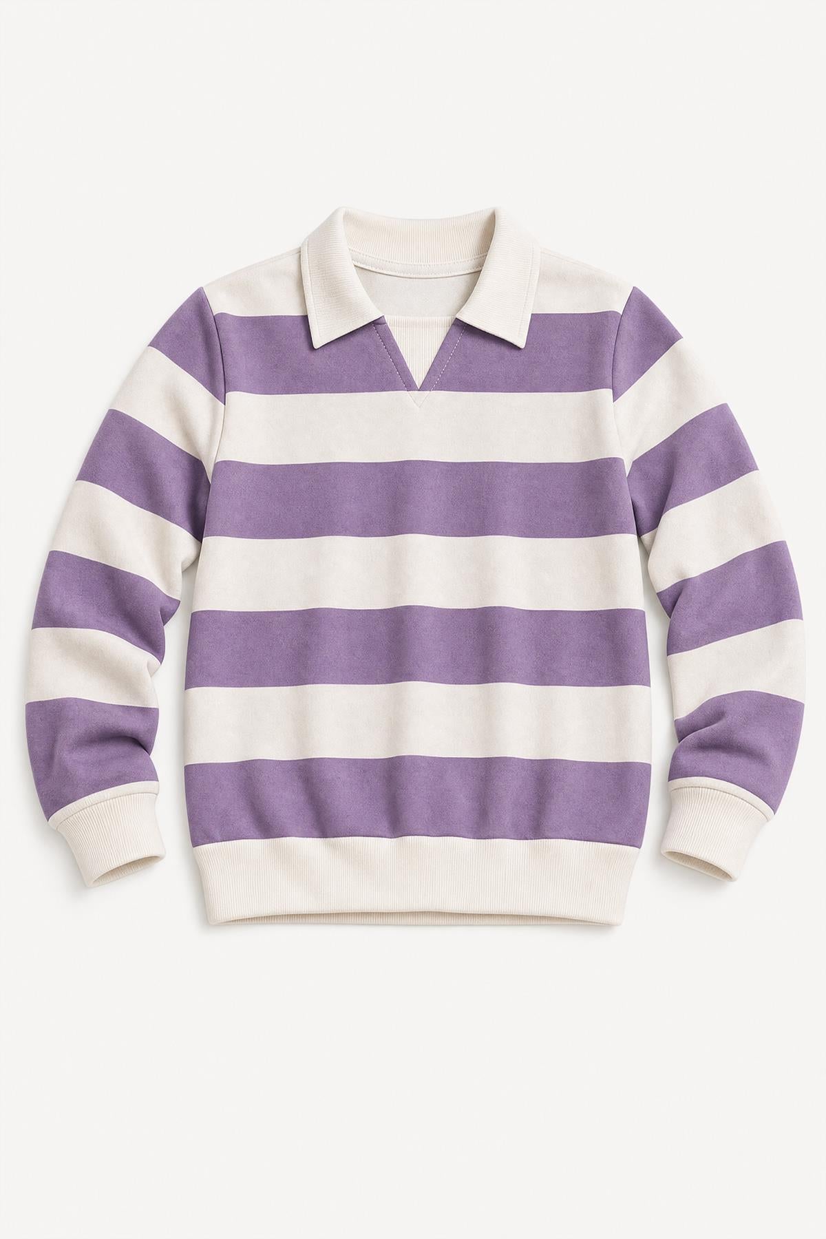 Kız Çocuk Çizgili Sweatshirt ve Geniş Paça Eşofman Takımı