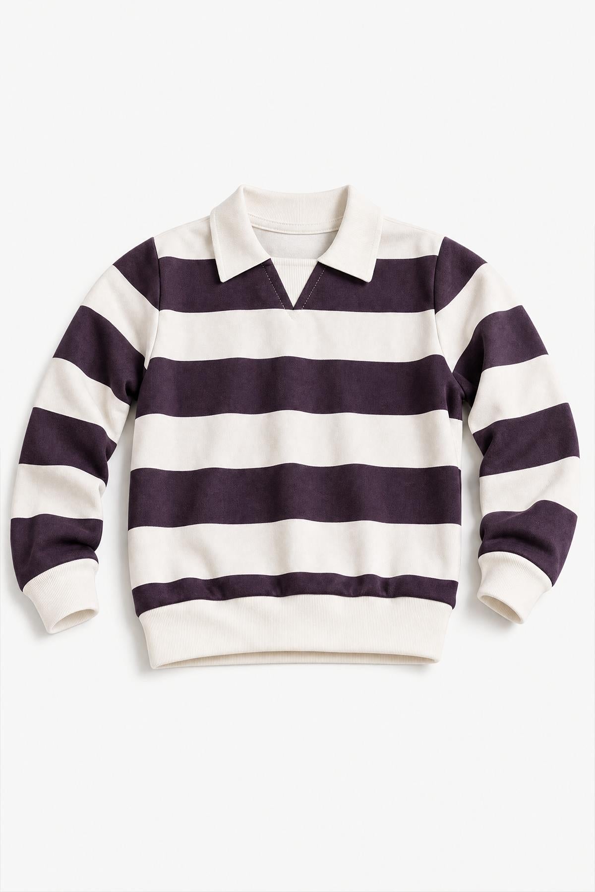Kız Çocuk Çizgili Sweatshirt ve Geniş Paça Eşofman Takımı