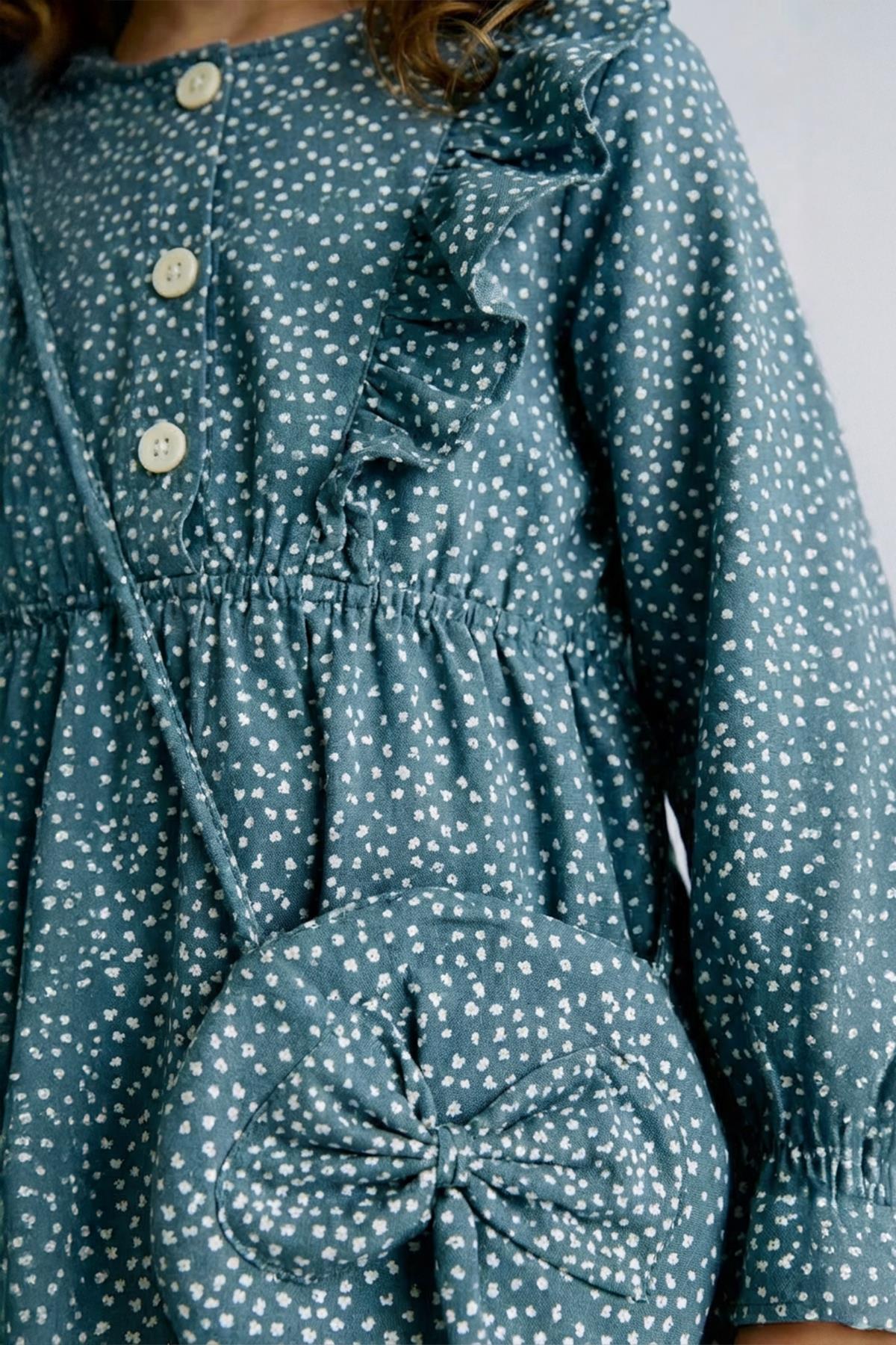 Kız Çocuk Desenli Çanta Hediyeli Mevsimlik Elbise