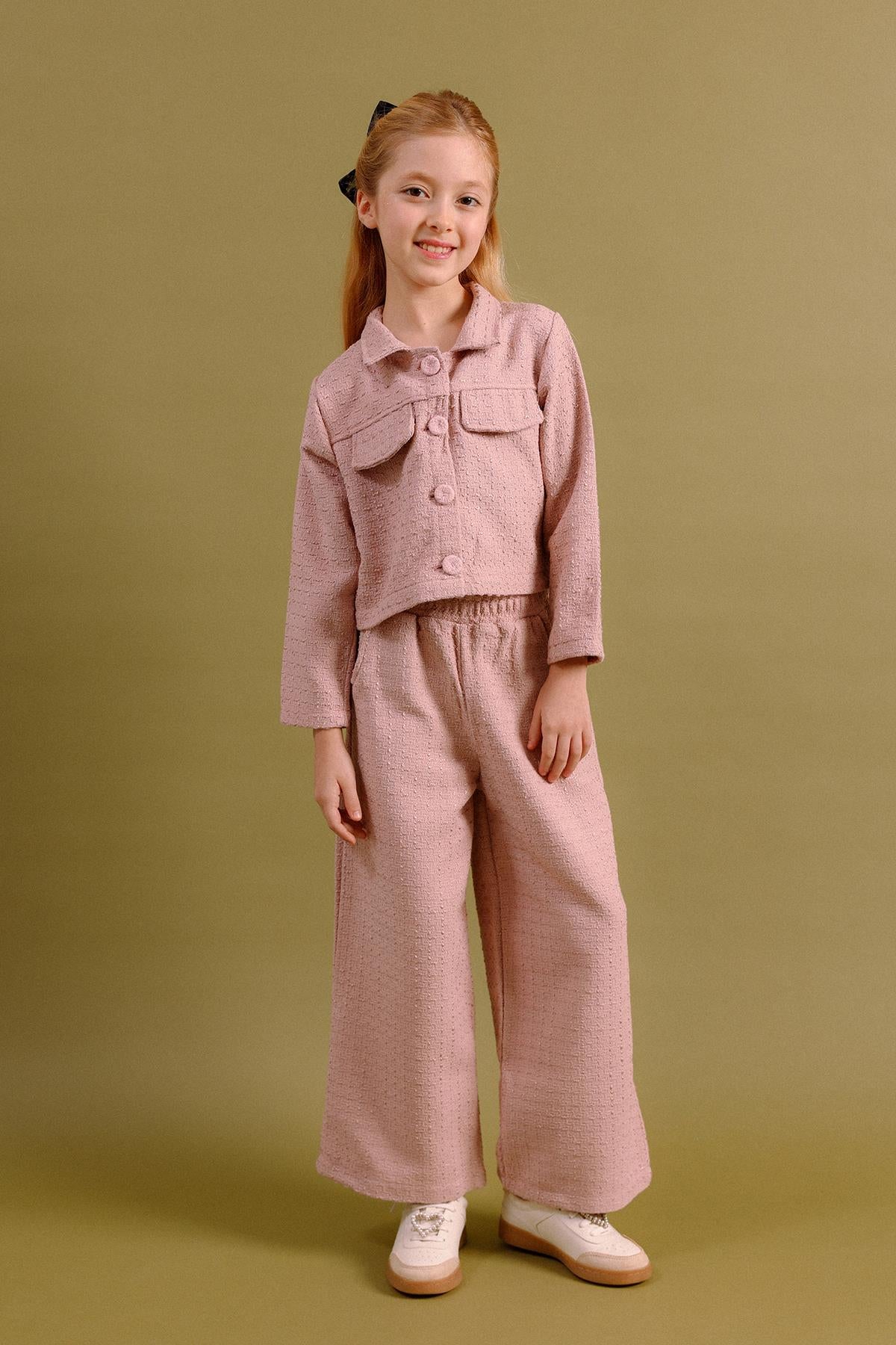 Kız Çocuk Düğmeli Ceket Pantolon 2’li Takım – Özel Gün Kombini