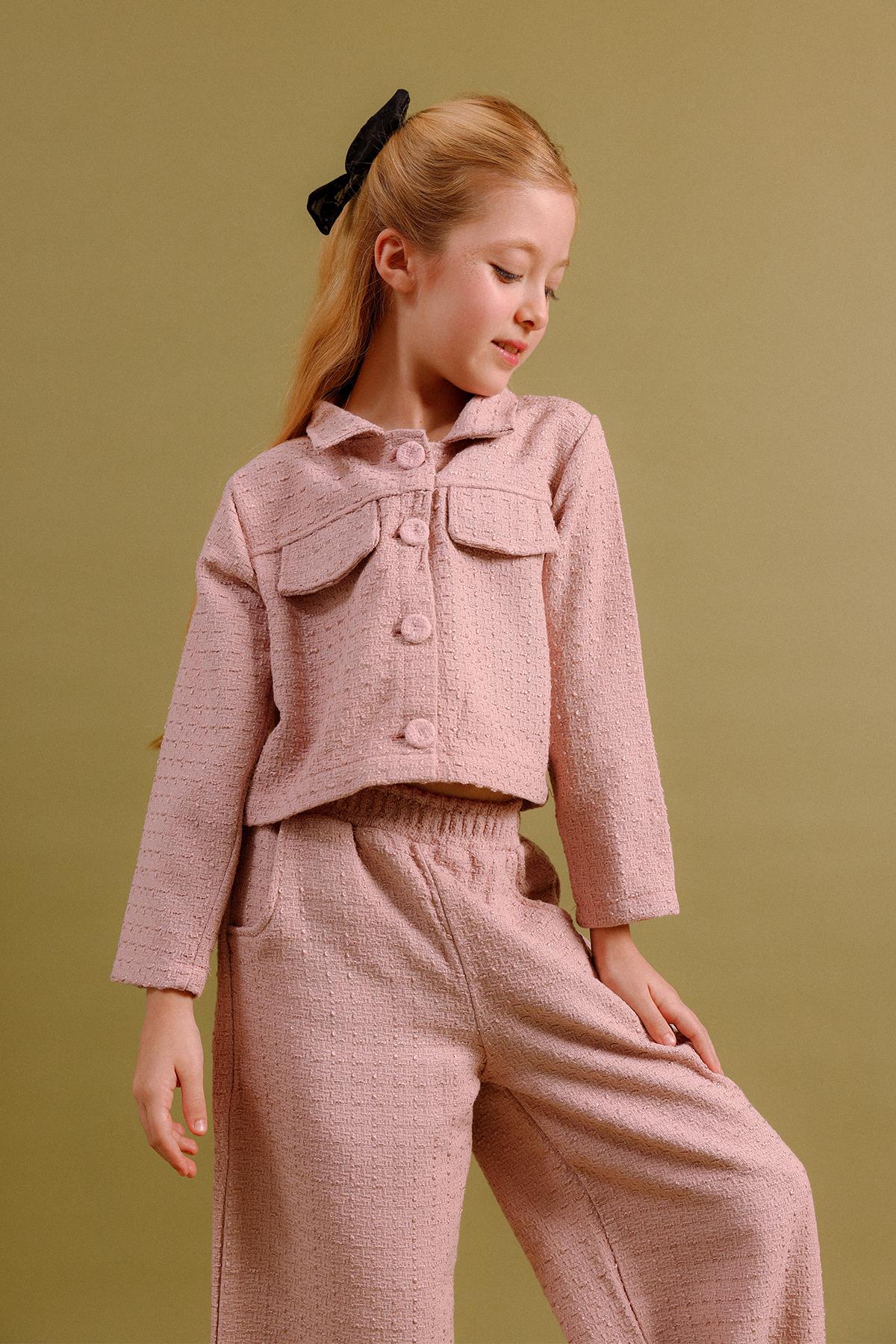 Kız Çocuk Düğmeli Ceket Pantolon 2’li Takım – Özel Gün Kombini