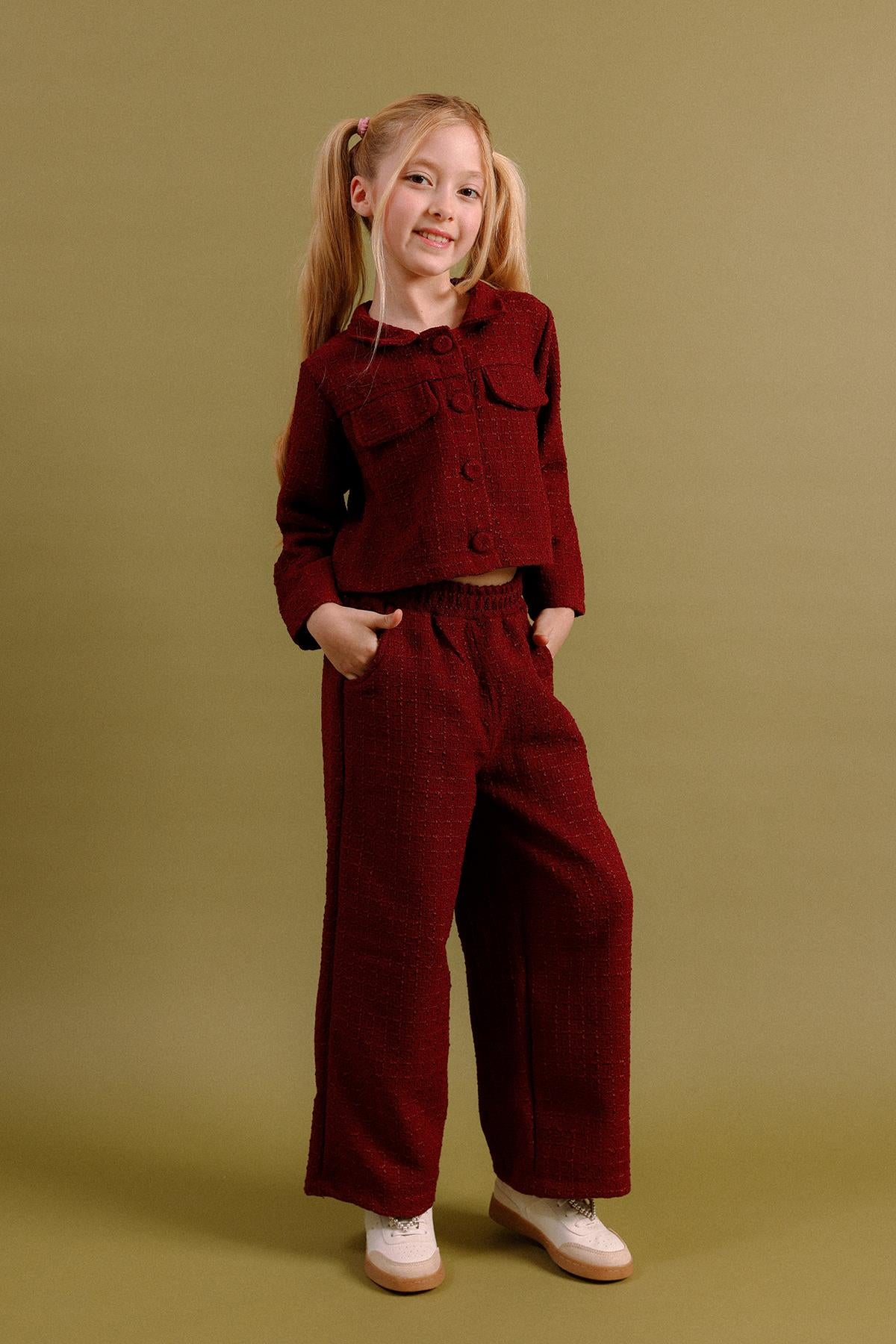 Kız Çocuk Düğmeli Ceket Pantolon 2’li Takım – Özel Gün Kombini