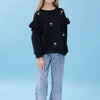 Kız Çocuk Fırfır Detaylı Çiçek İşlemeli Şardonlu Oversize Sweatshirt