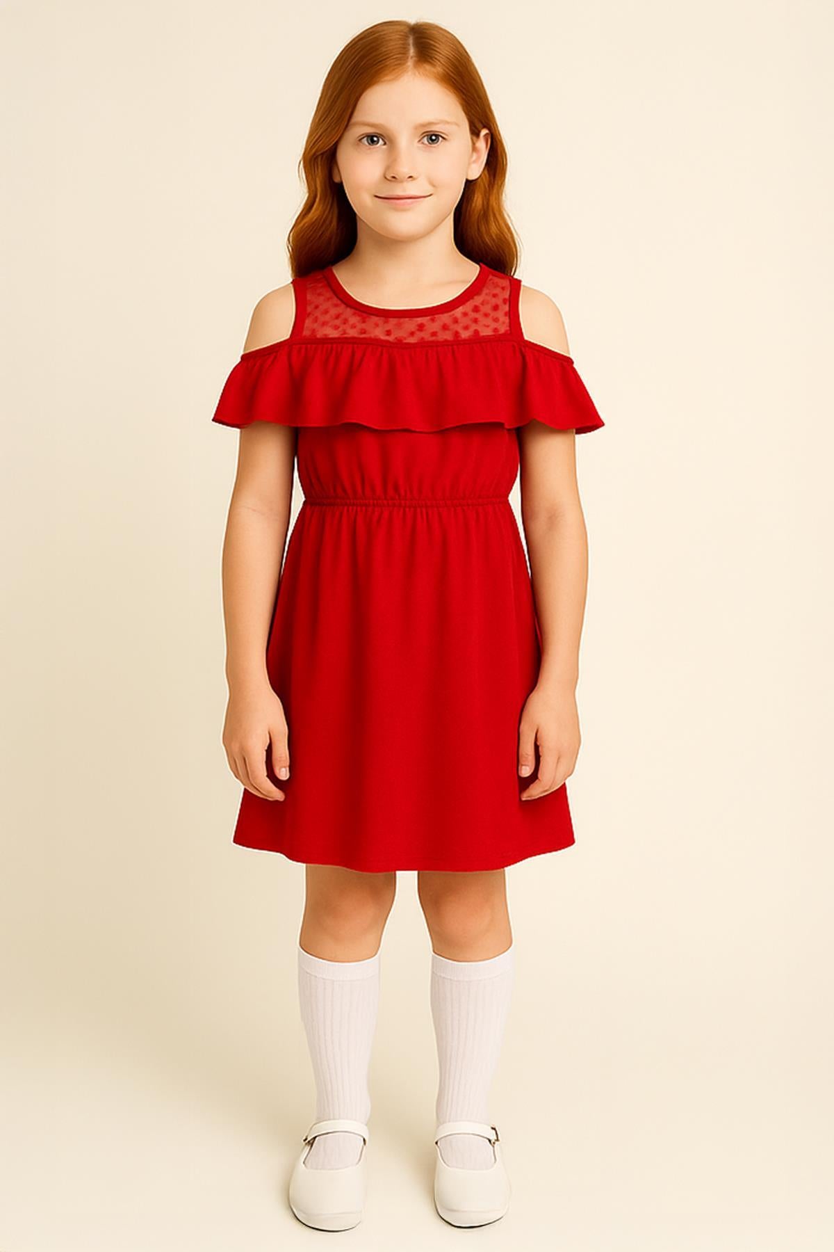 Kız Çocuk Fırfırlı Dantel Detaylı Pamuklu Elbise