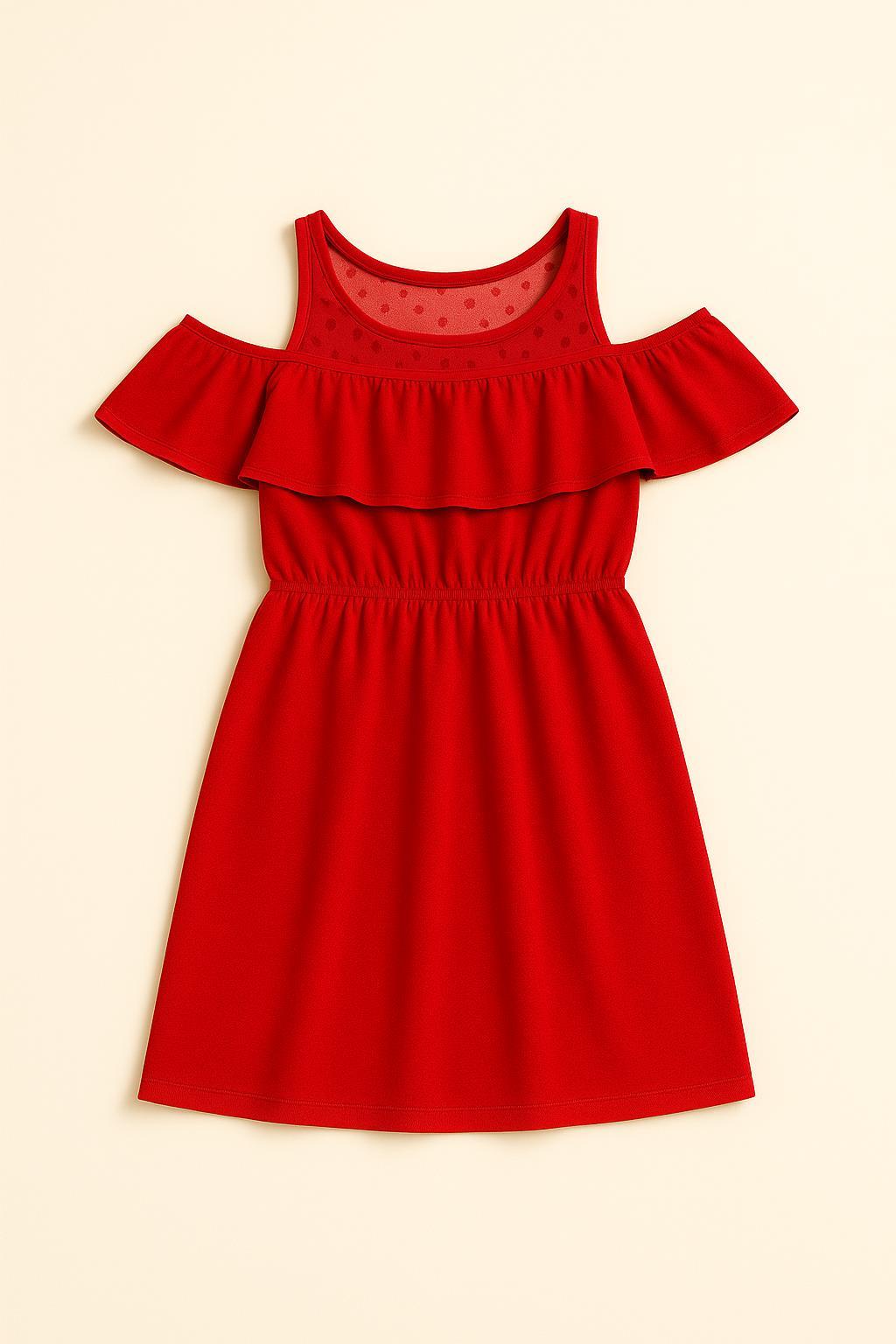 Kız Çocuk Fırfırlı Dantel Detaylı Pamuklu Elbise