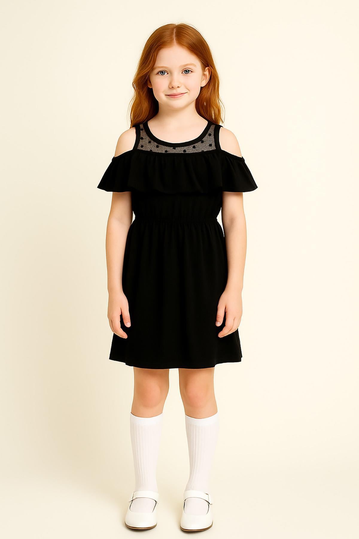 Kız Çocuk Fırfırlı Dantel Detaylı Pamuklu Elbise
