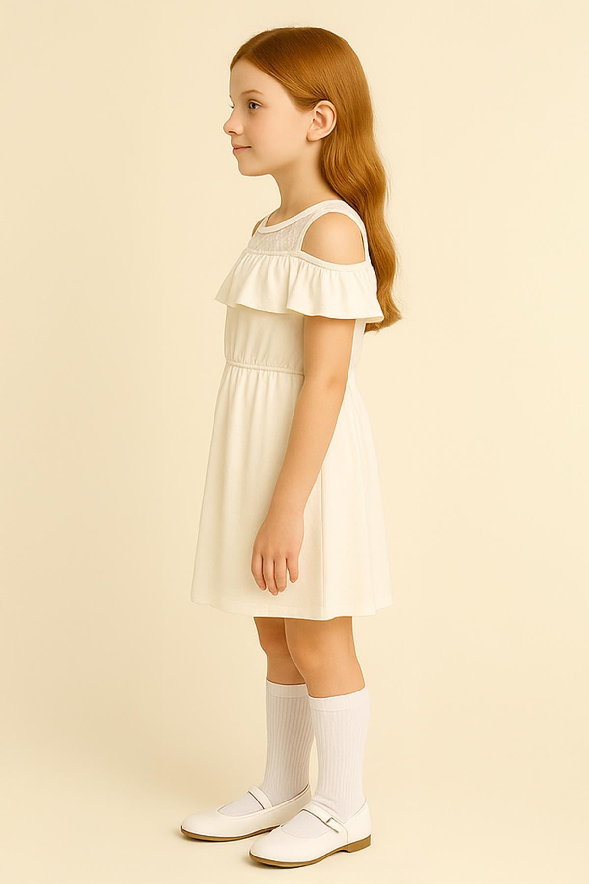 Kız Çocuk Fırfırlı Dantel Detaylı Pamuklu Elbise