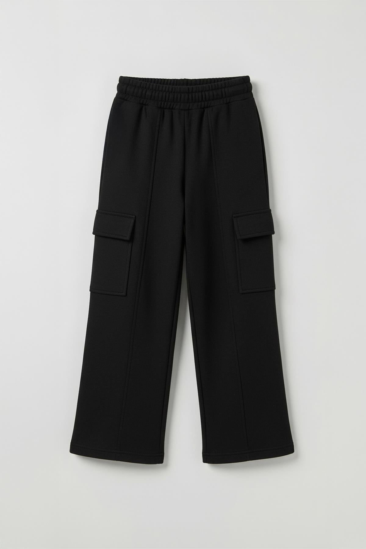 Kız Çocuk Geniş Paça Kargo Cepli Jogger Eşofman Altı