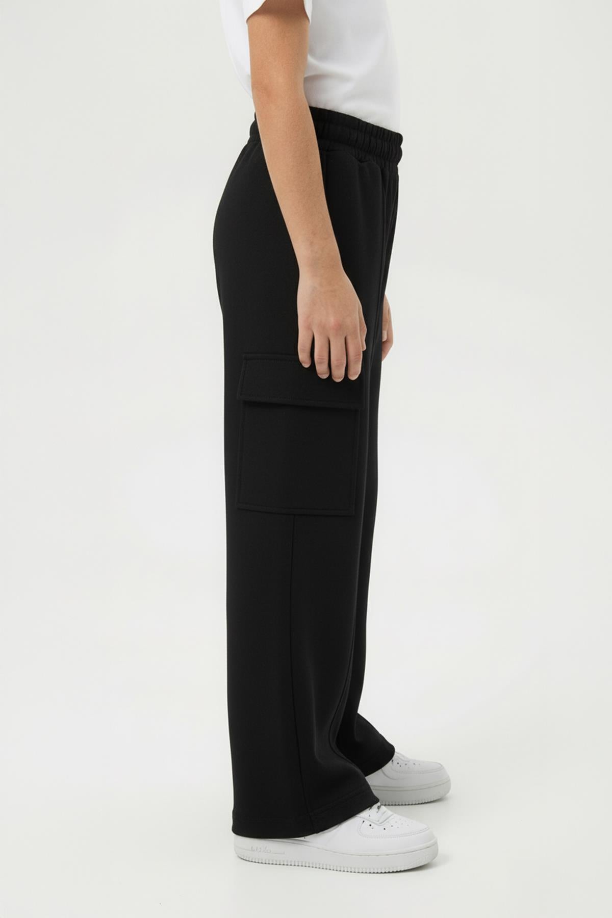 Kız Çocuk Geniş Paça Kargo Cepli Jogger Eşofman Altı