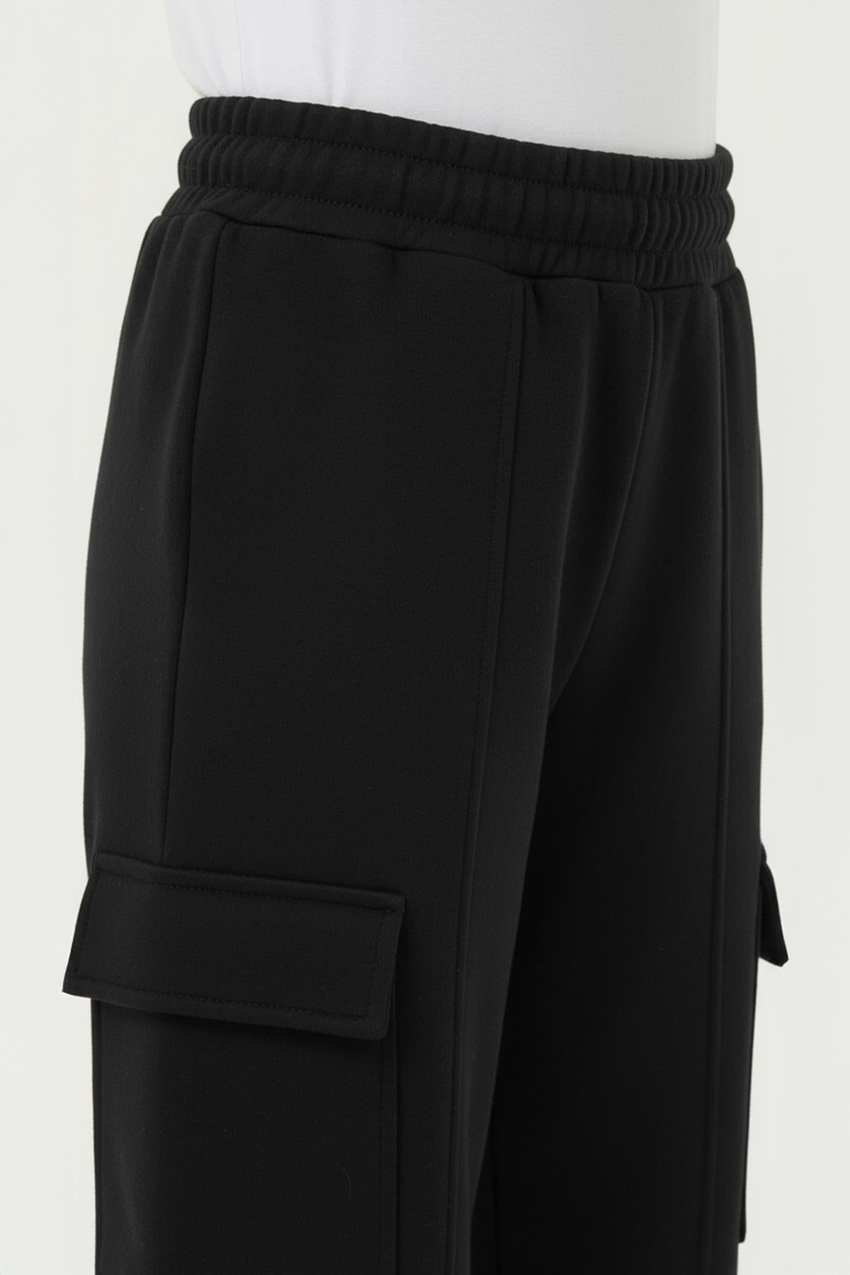 Kız Çocuk Geniş Paça Kargo Cepli Jogger Eşofman Altı