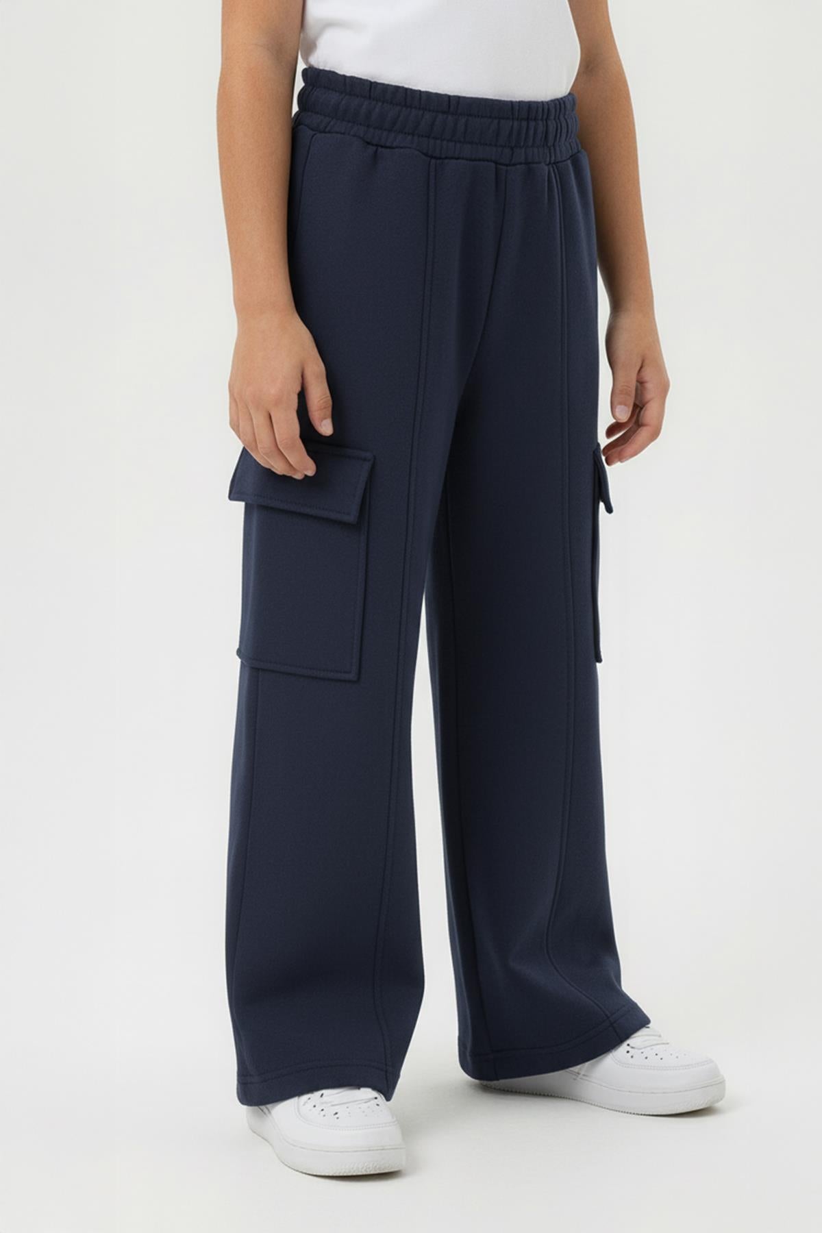 Kız Çocuk Geniş Paça Kargo Cepli Jogger Eşofman Altı