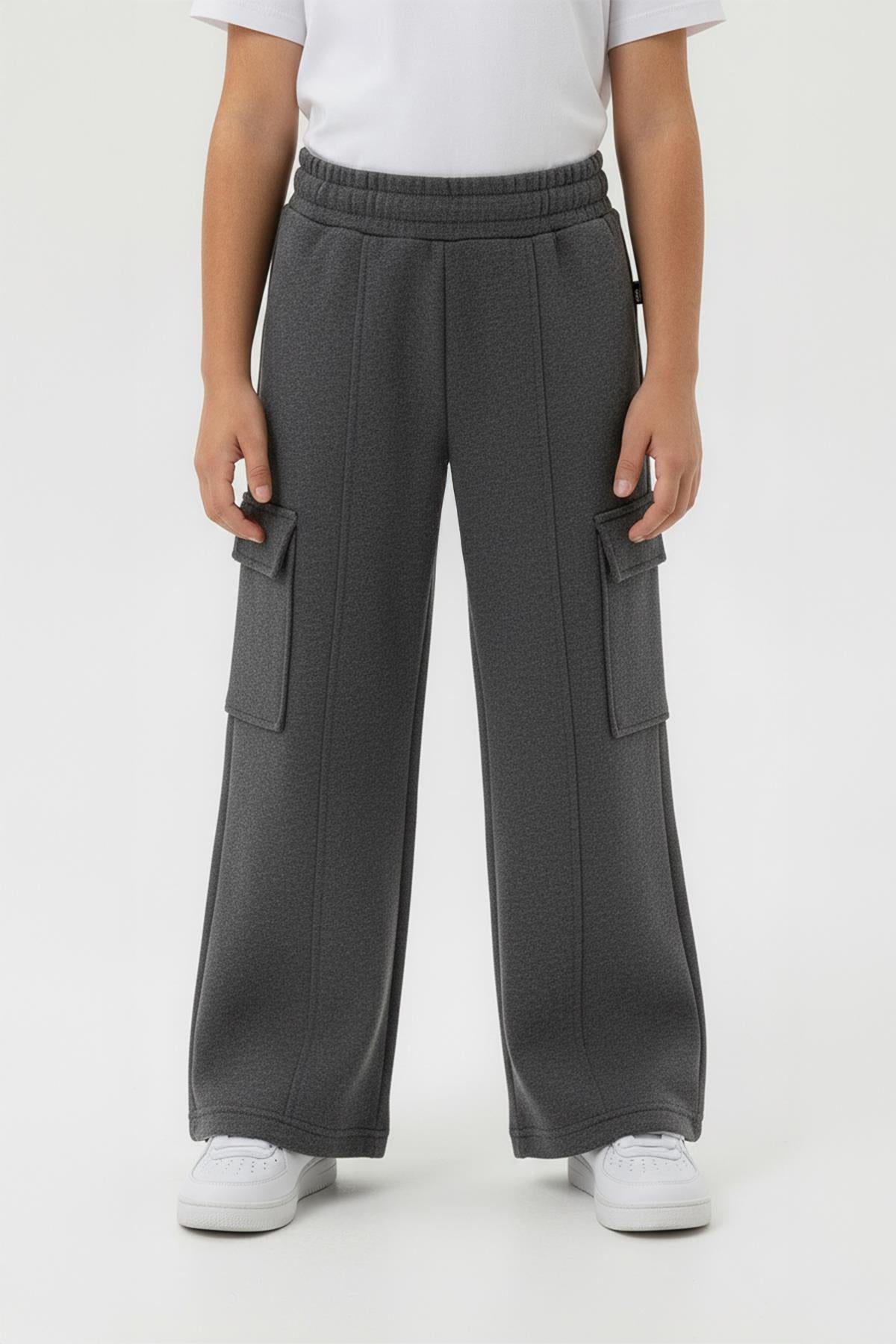 Kız Çocuk Geniş Paça Kargo Cepli Jogger Eşofman Altı