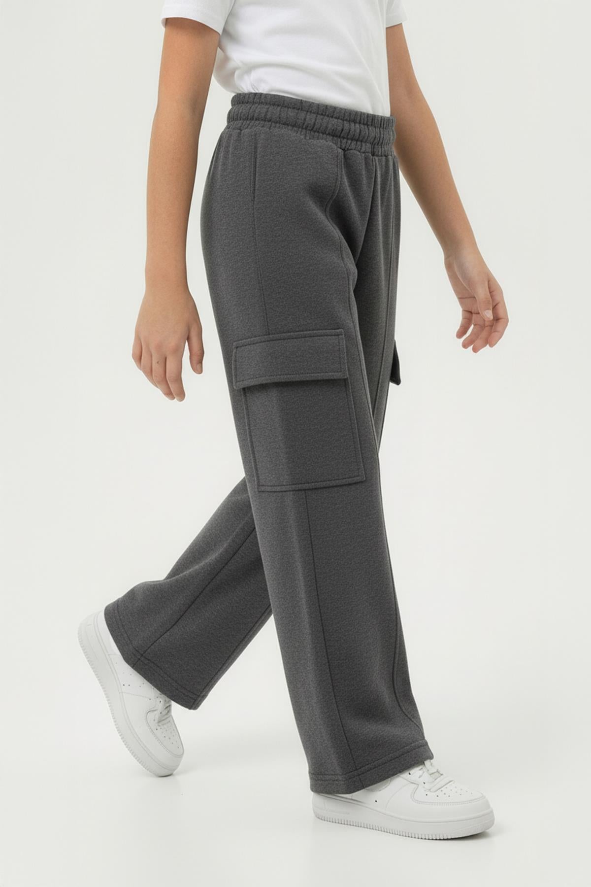 Kız Çocuk Geniş Paça Kargo Cepli Jogger Eşofman Altı