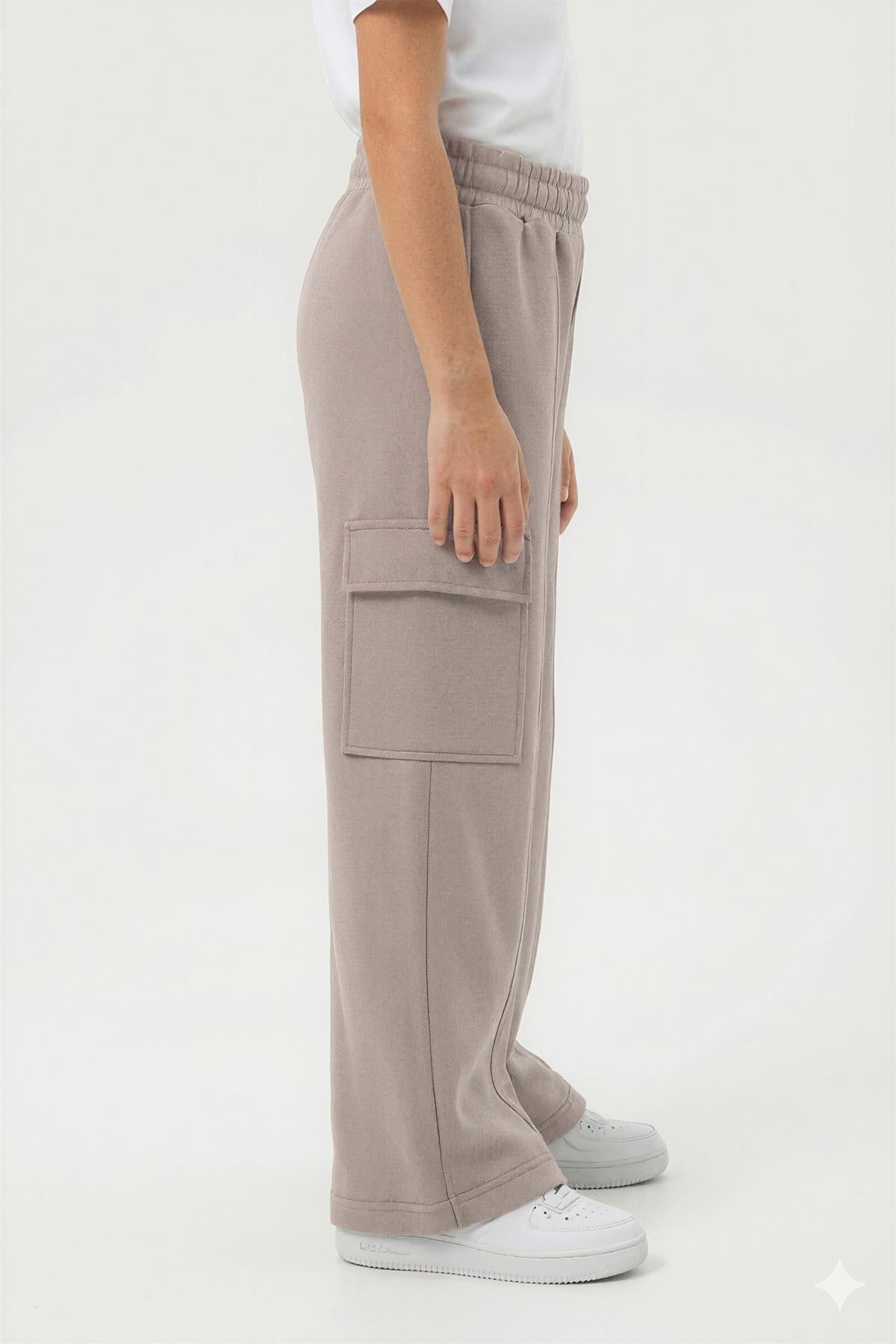 Kız Çocuk Geniş Paça Kargo Cepli Jogger Eşofman Altı