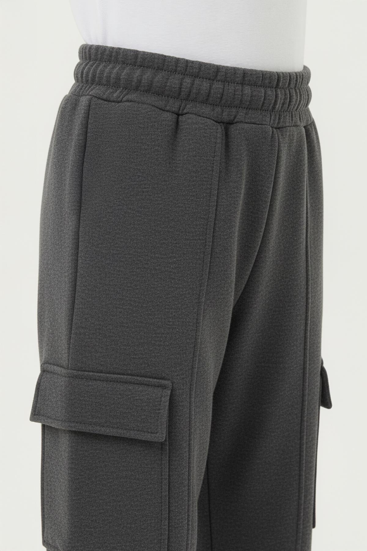 Kız Çocuk Geniş Paça Kargo Cepli Jogger Eşofman Altı – Antrasit