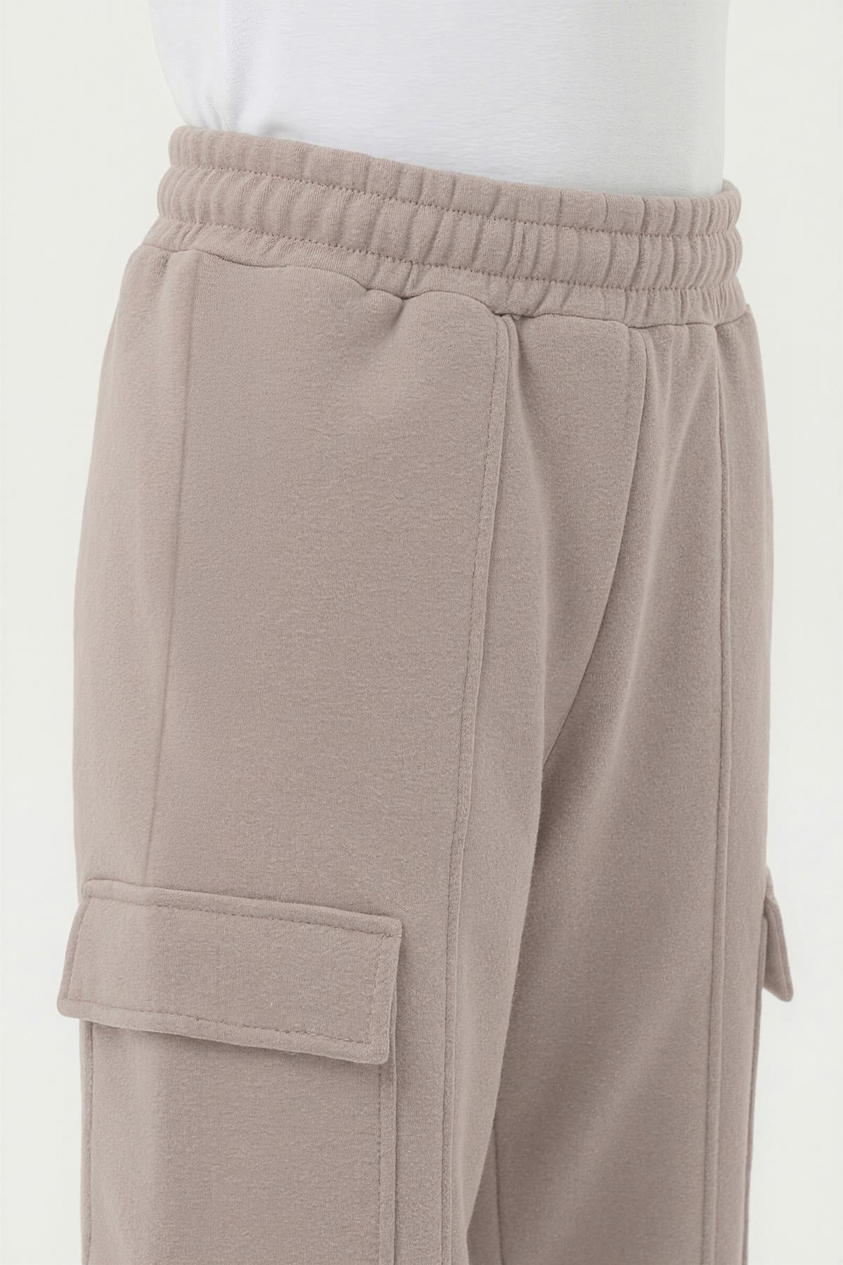 Kız Çocuk Geniş Paça Kargo Cepli Jogger Eşofman Altı – Gri