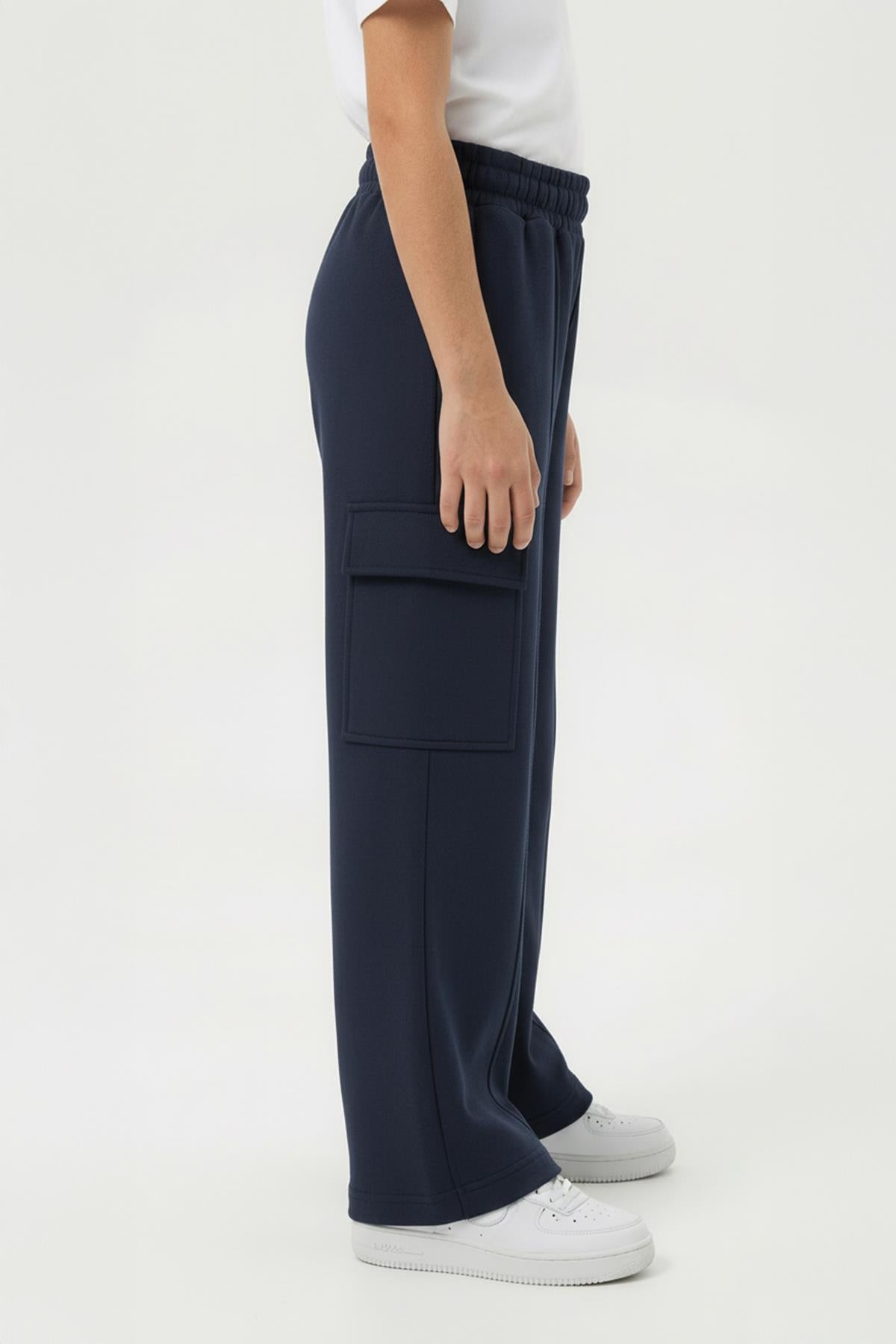 Kız Çocuk Geniş Paça Kargo Cepli Jogger Eşofman Altı – Lacivert