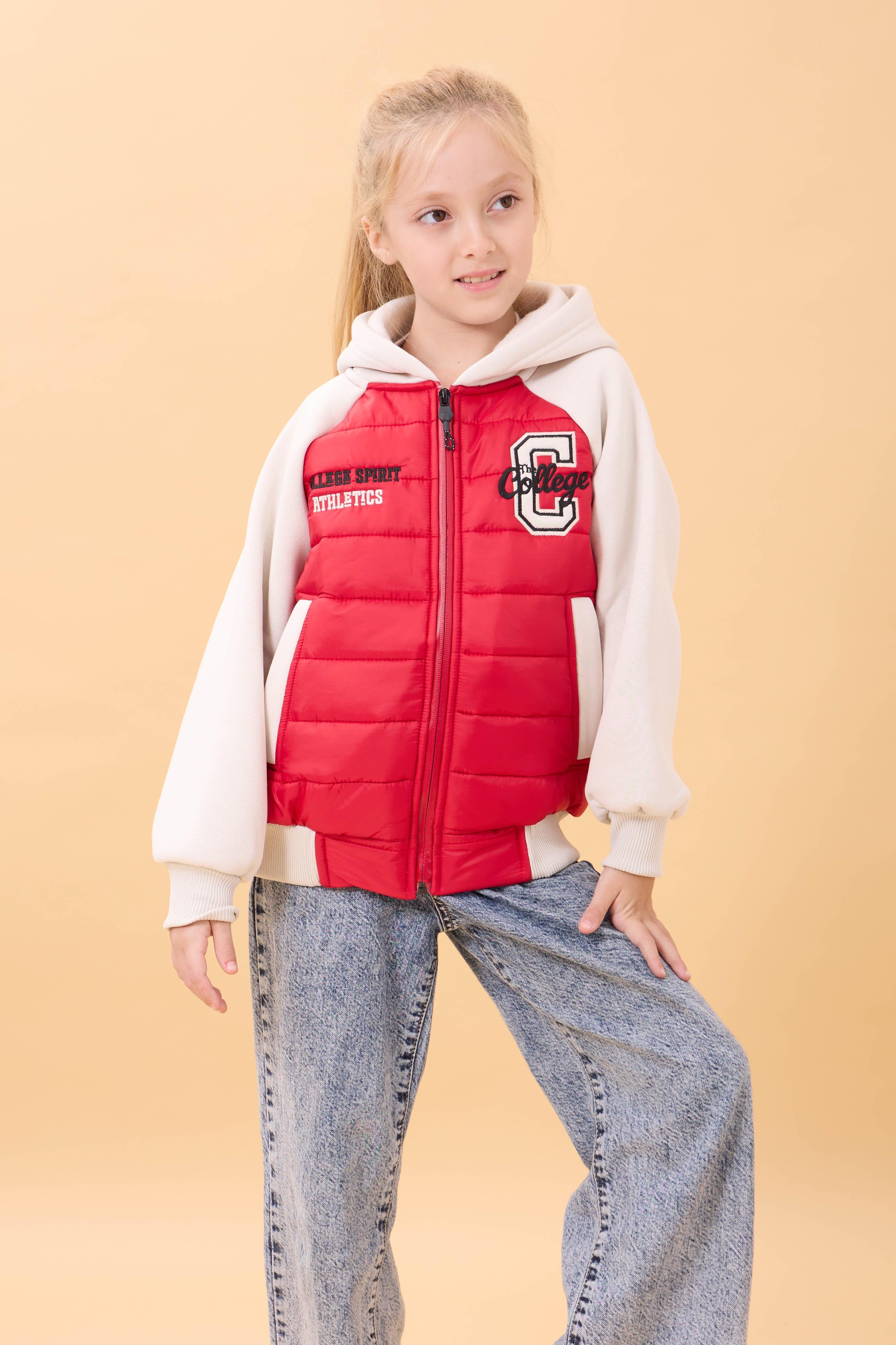 Kız Çocuk İçi Peluşlu Kapüşonlu Kapitone Kolej Ceket