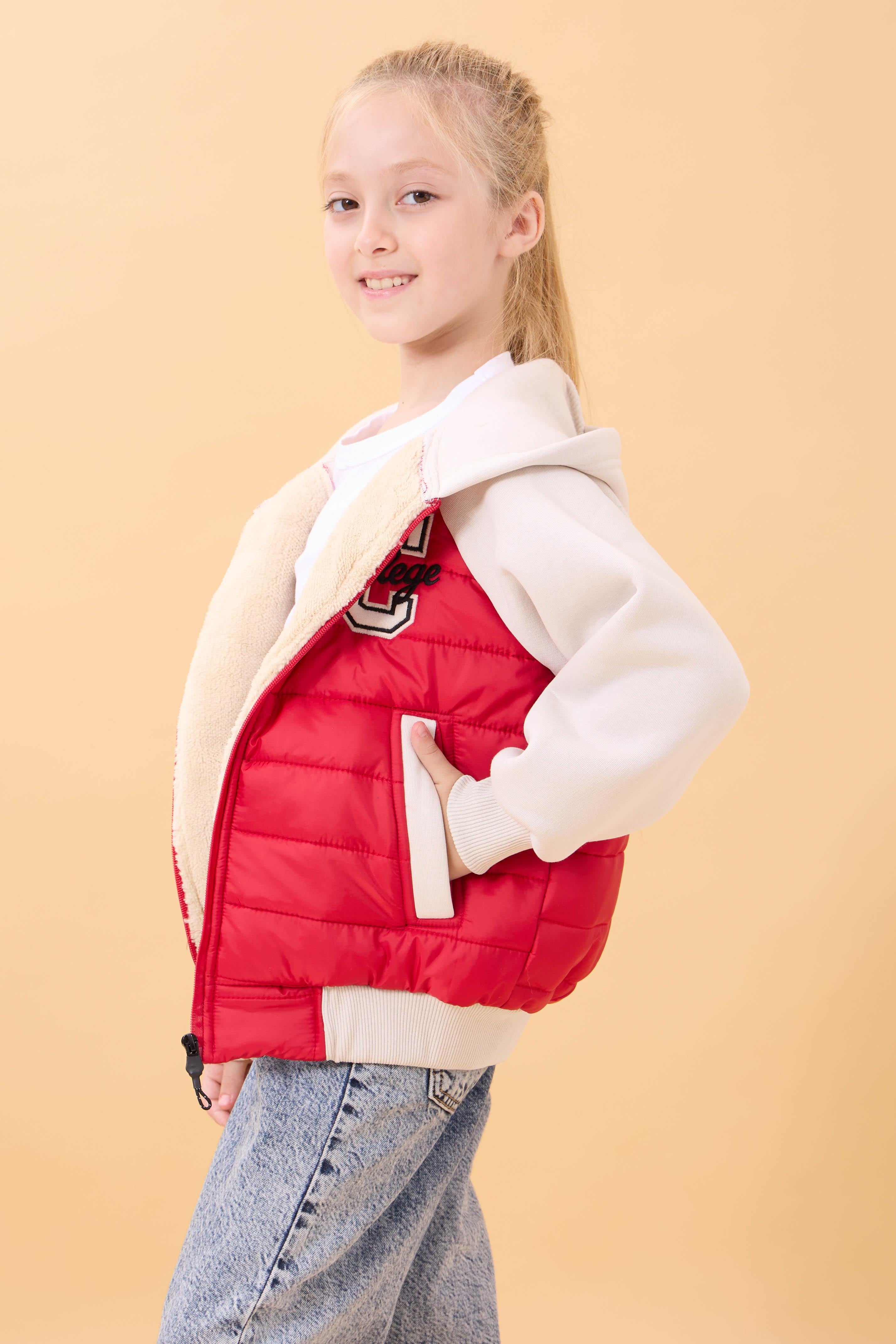 Kız Çocuk İçi Peluşlu Kapüşonlu Kapitone Kolej Ceket